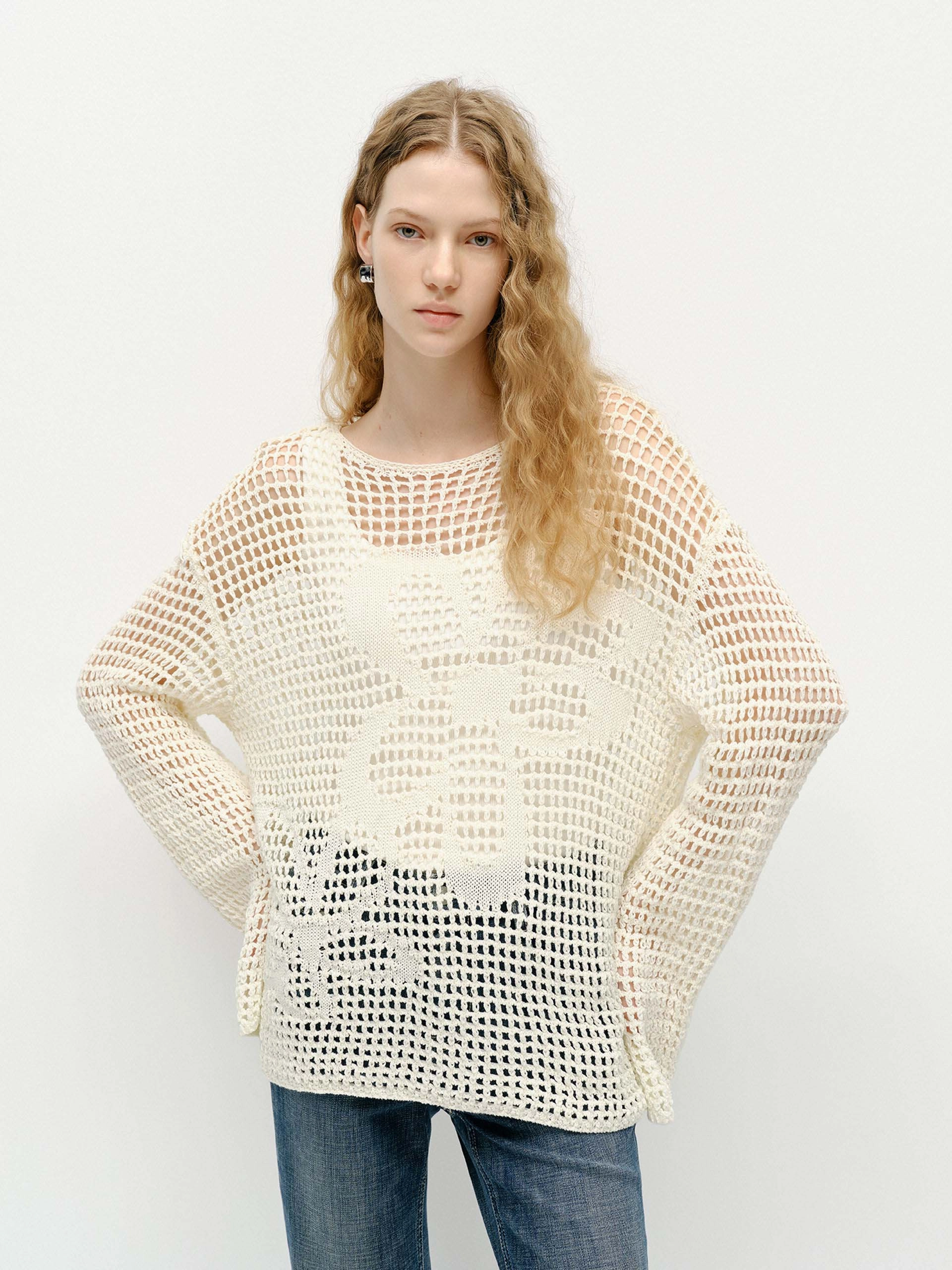 Crochet Cotton Sweater WrinkleResistant Finish