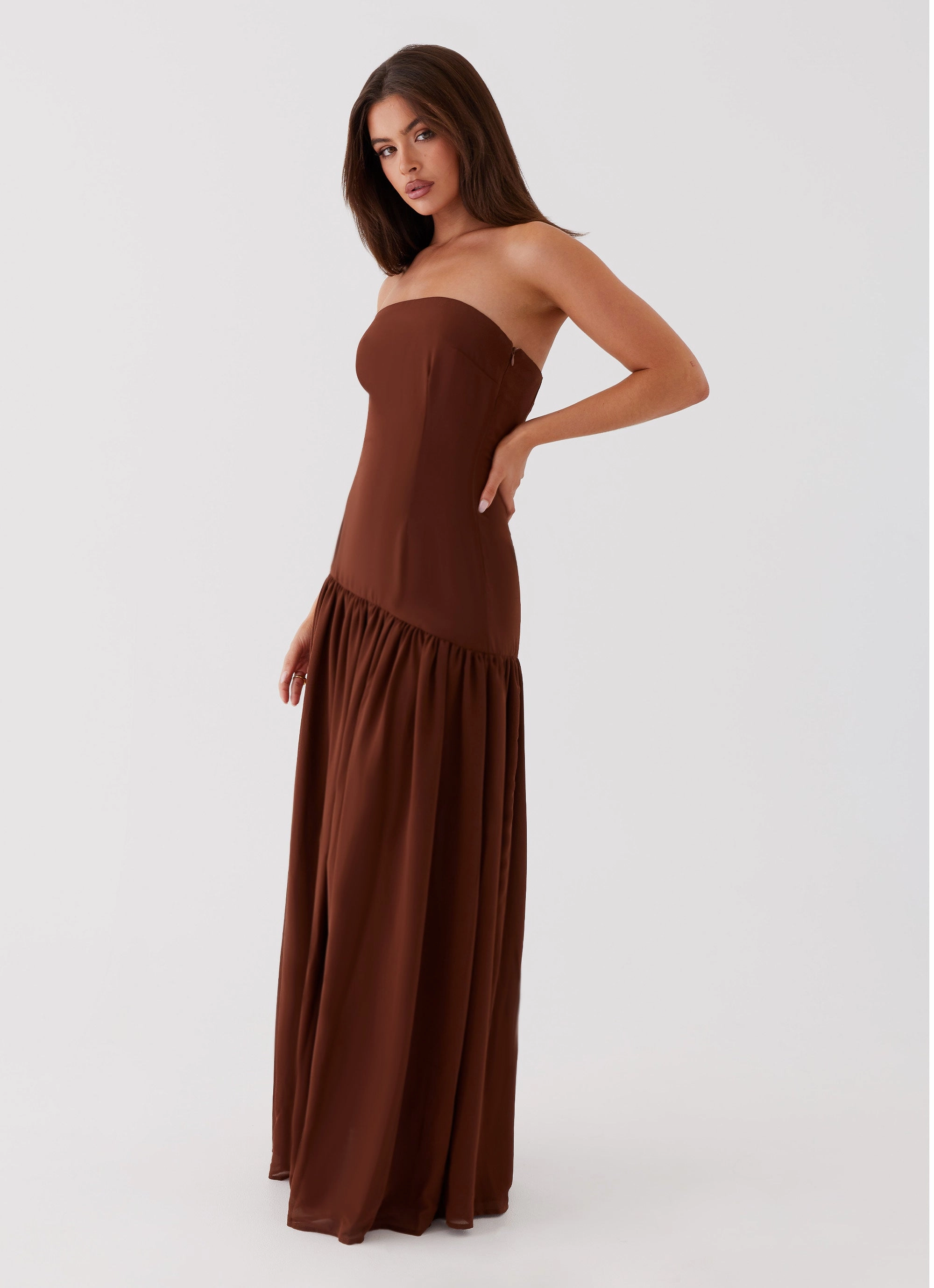 Eden Strapless Maxi Dress - Brown Comfy Layers