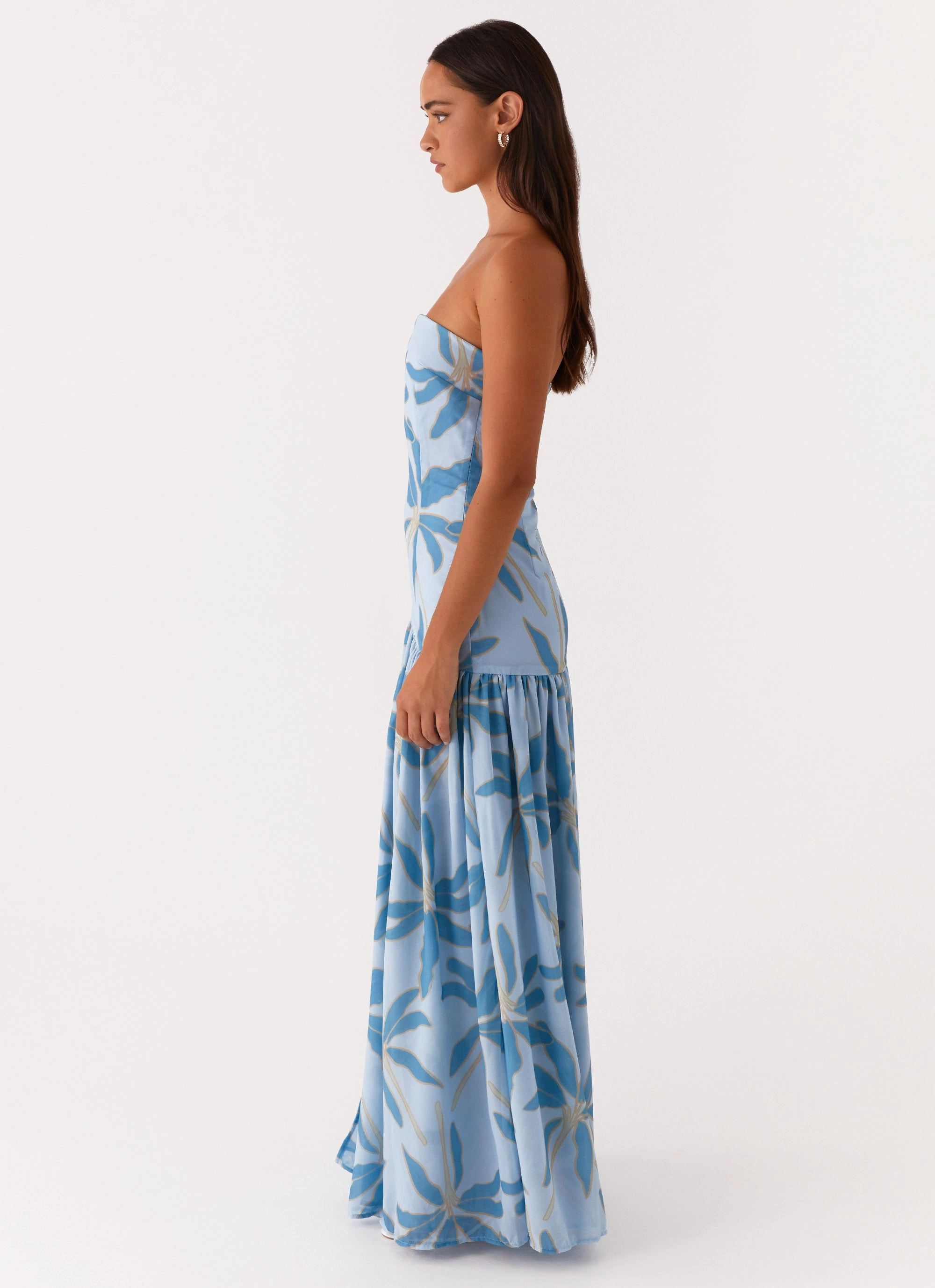 Eden Strapless Maxi Dress - Opulent Blue Art Inspired Silk-Blend