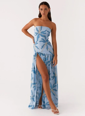 Stylish Layer Coffee Break Eden Strapless Maxi Dress - Opulent Blue
