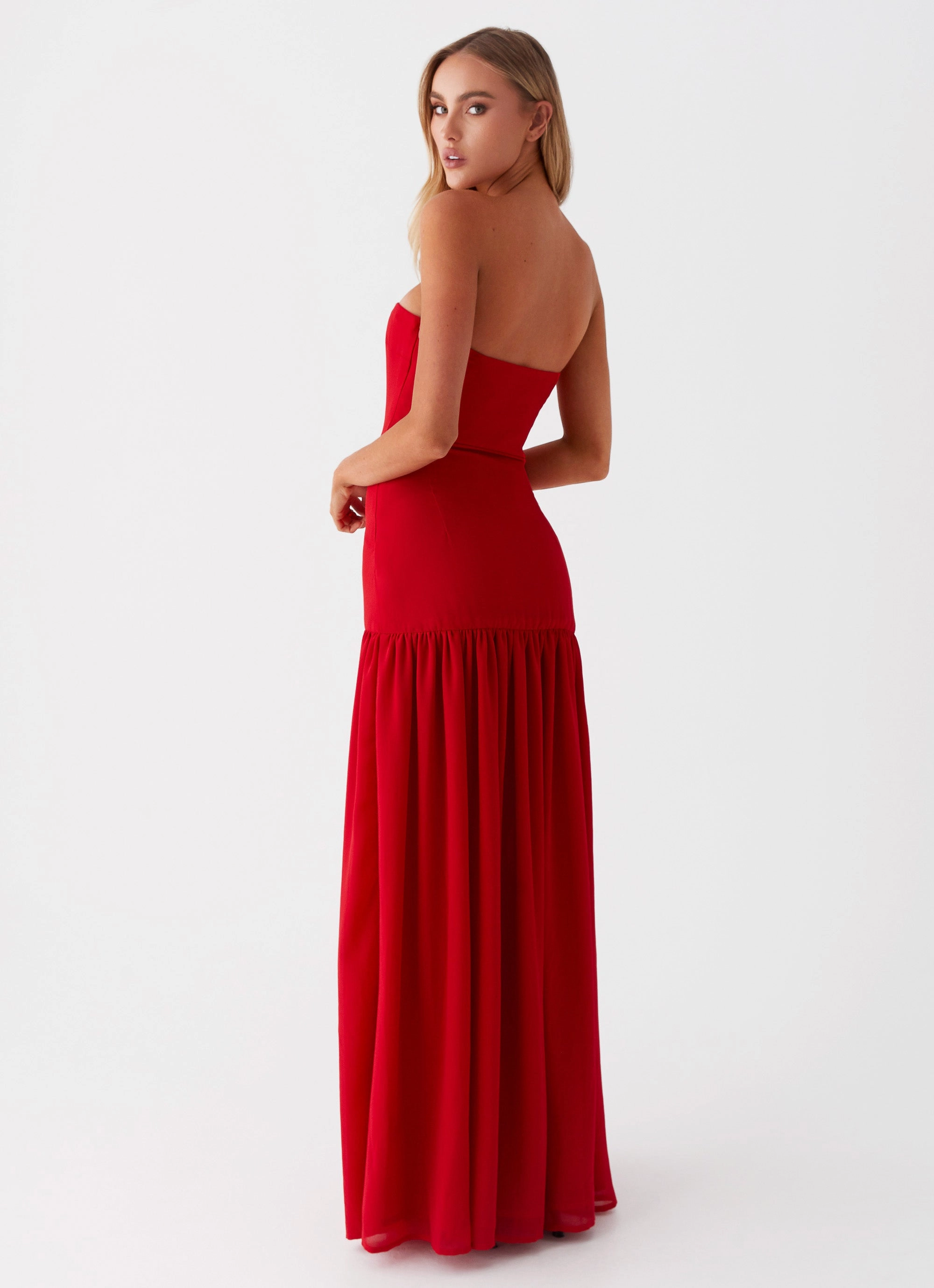 Sleek Movement Warm Palette Eden Strapless Maxi Dress - Red