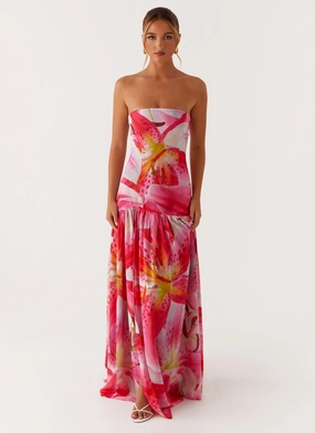 Eden Strapless Maxi Dress - White Pink Lilly Style Base