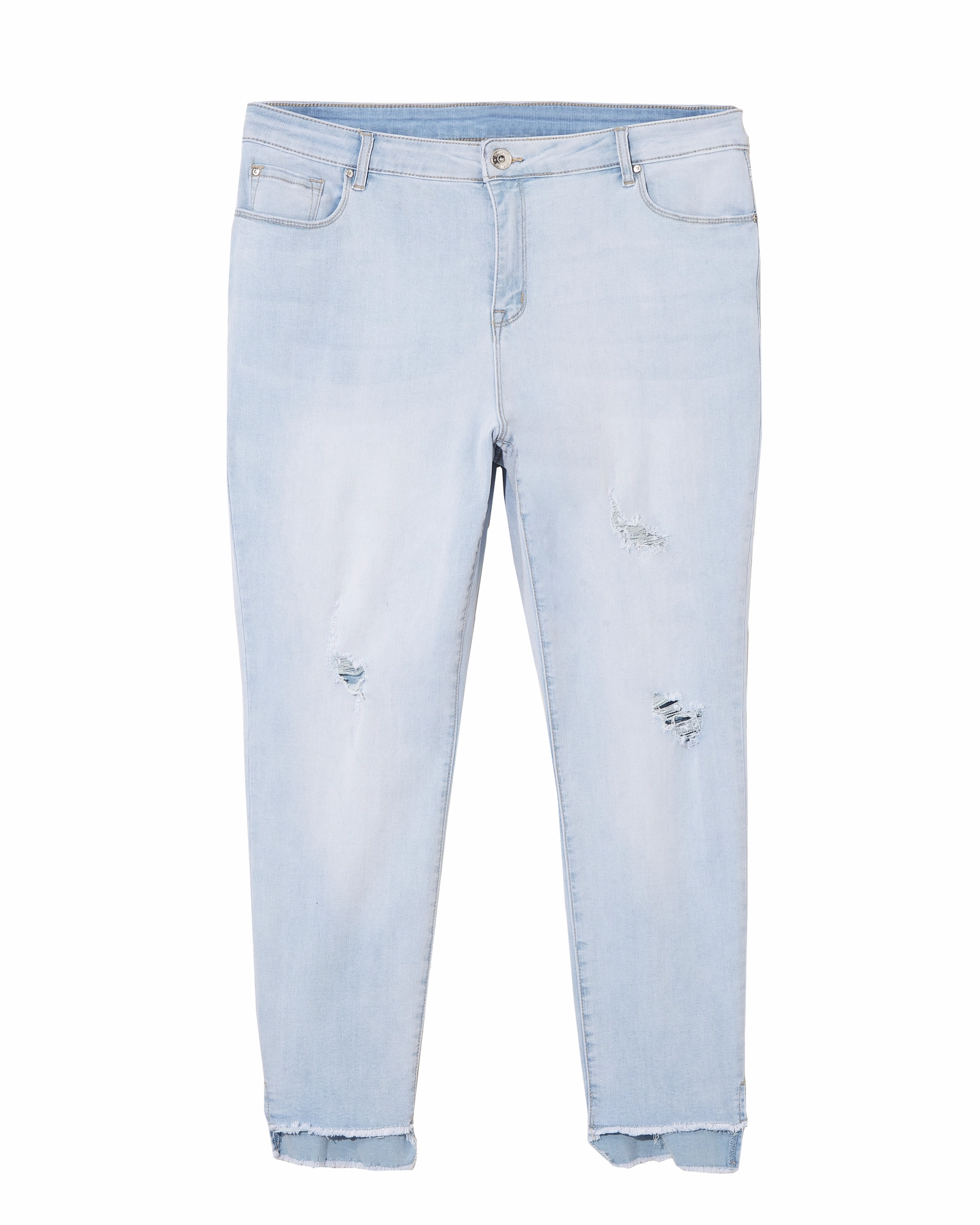 Hampton Destructed Skinny Jean with Step Hem | Light Wash Eco Friendly Chill Outfit Road Trip