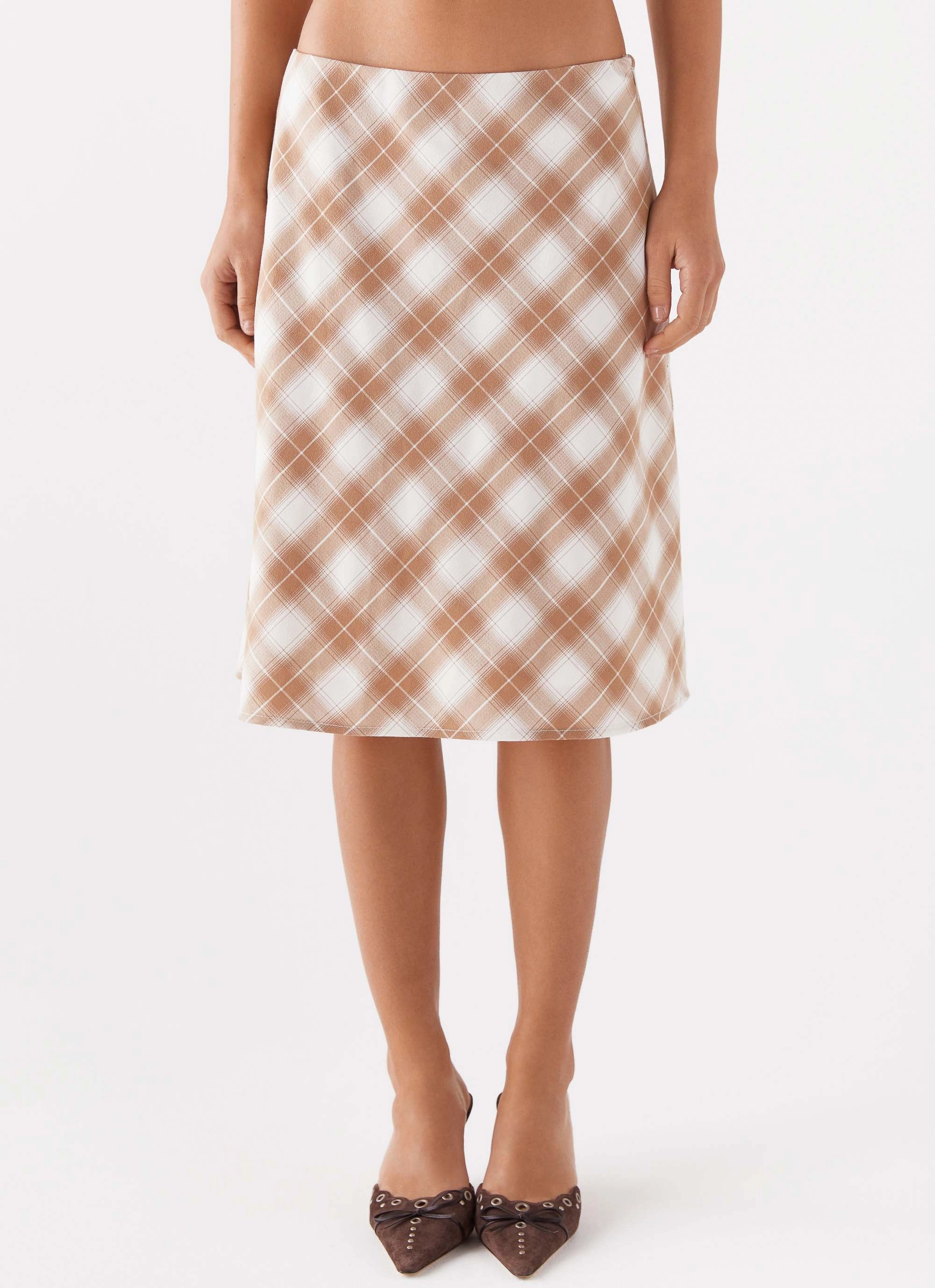 Mix Separates Andie Midi Skirt - Brown/White Plaid