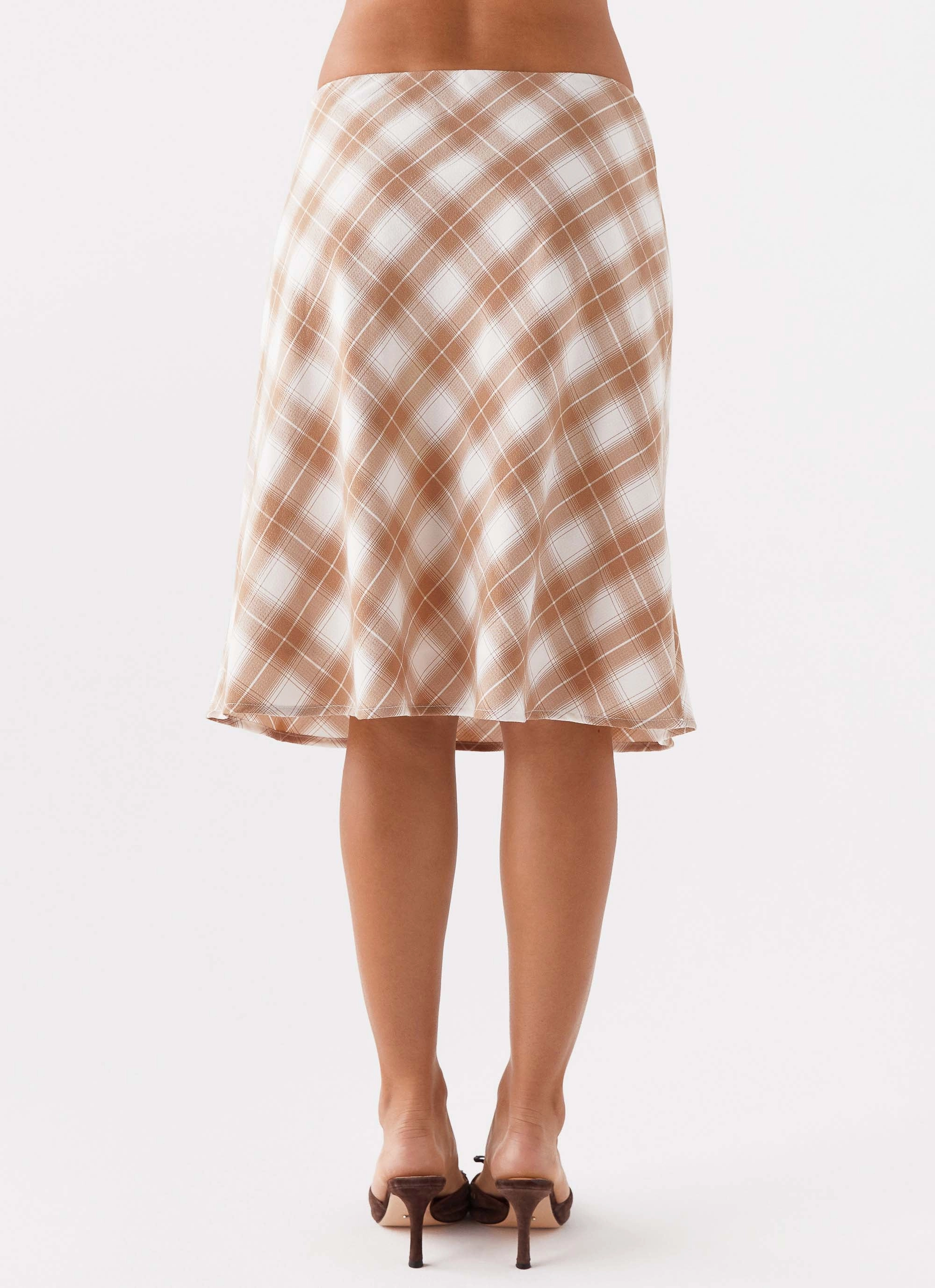 Chic Tones Andie Midi Skirt - Brown/White Plaid