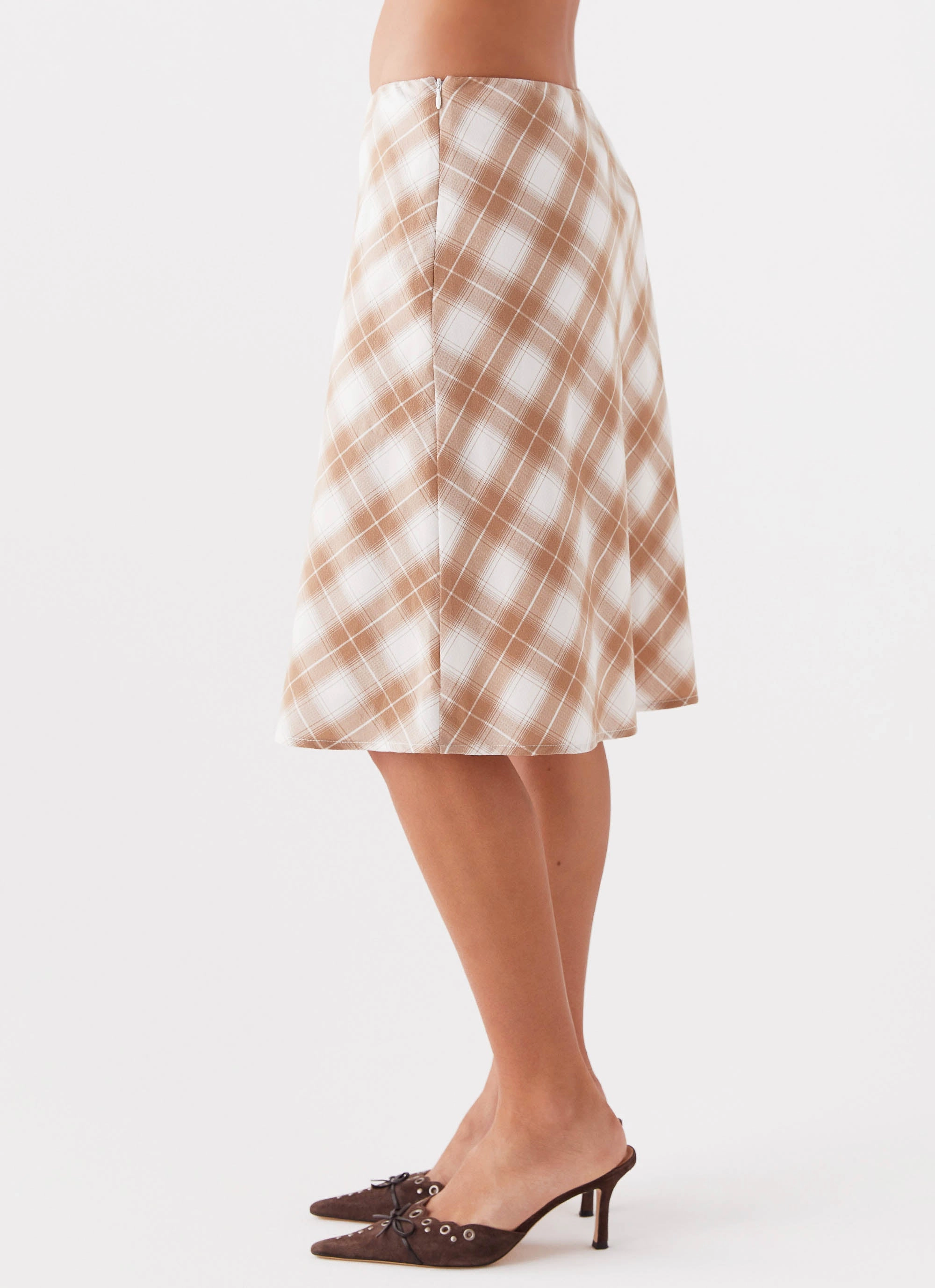 Smooth Finish Andie Midi Skirt - Brown/White Plaid