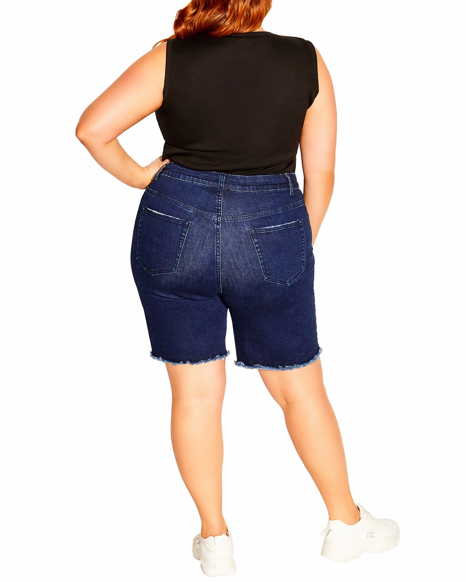 Carmen Distressed Short | Dark Wash Anytime Fit Evening Stroll Comfy