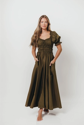 Chic Layering Sydnee Cotton Maxi Dress in Dusty Olive - Bump Friendly