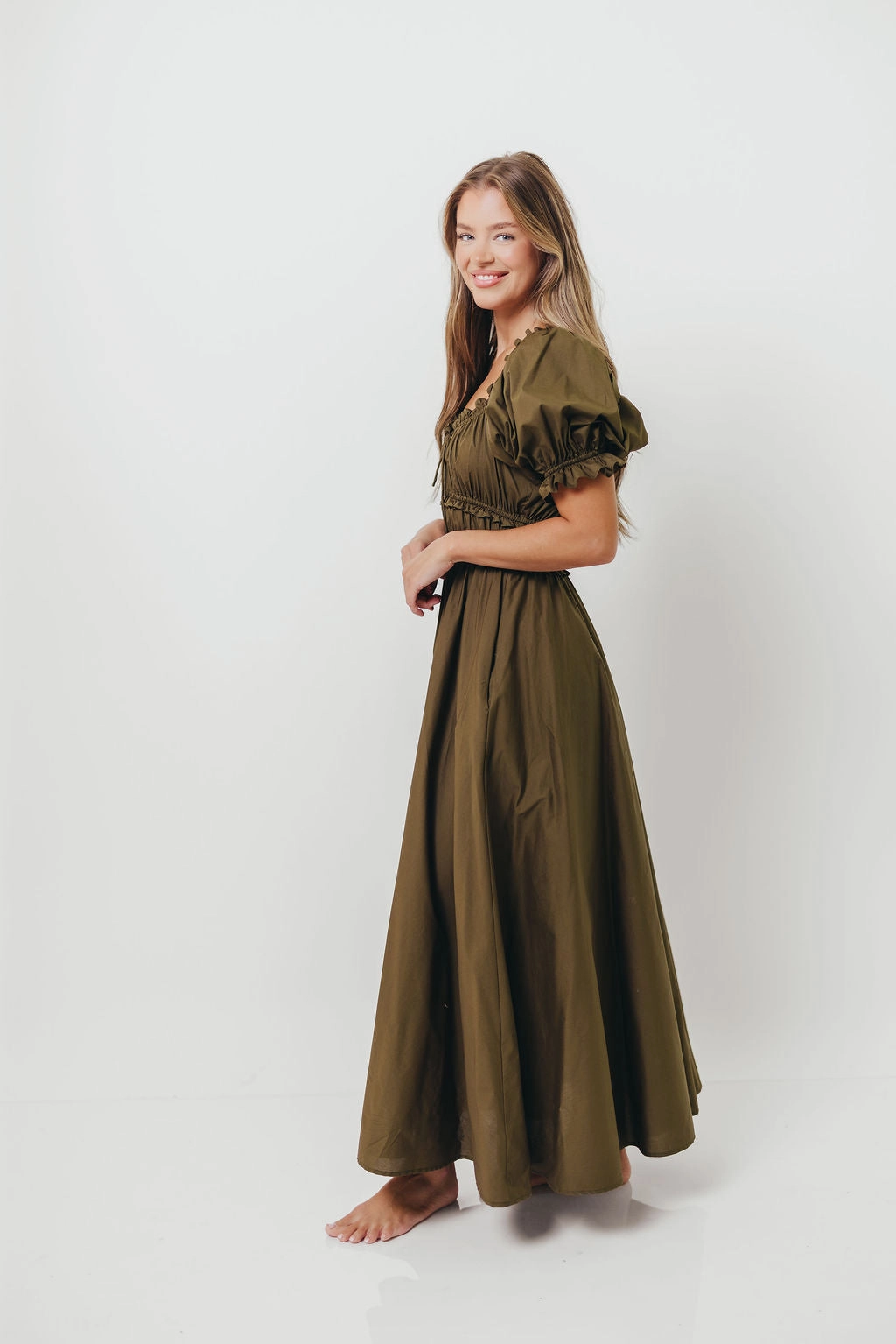 Sydnee Cotton Maxi Dress in Dusty Olive - Bump Friendly Smart And Comfortable