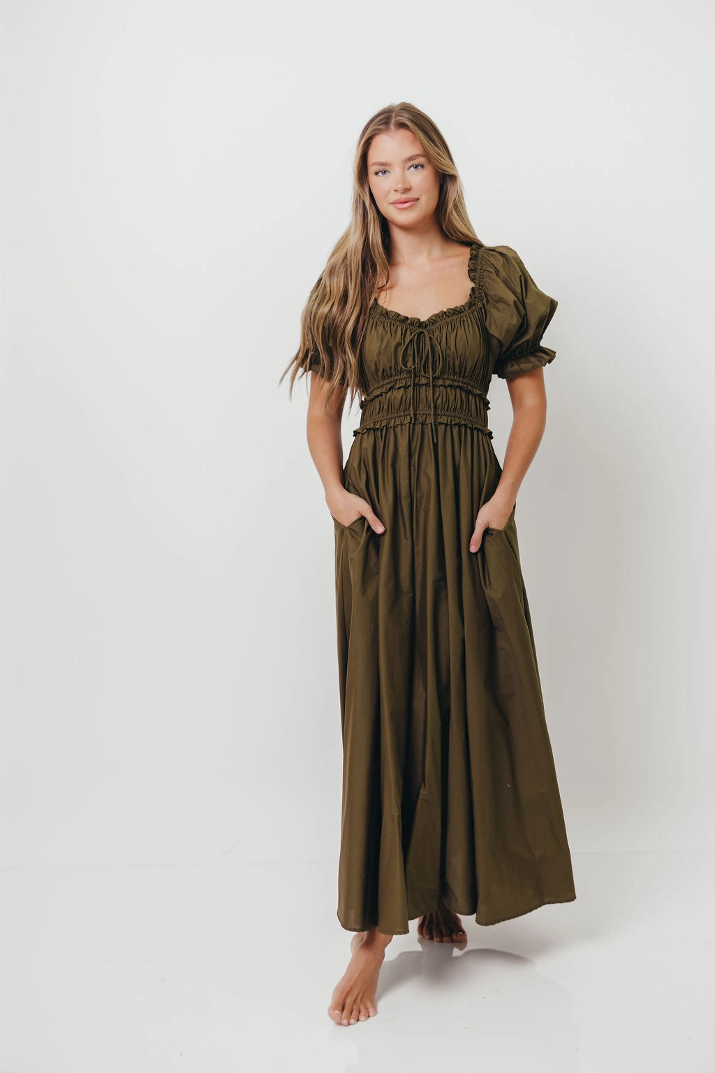 Sydnee Cotton Maxi Dress in Dusty Olive - Bump Friendly Subtle tone