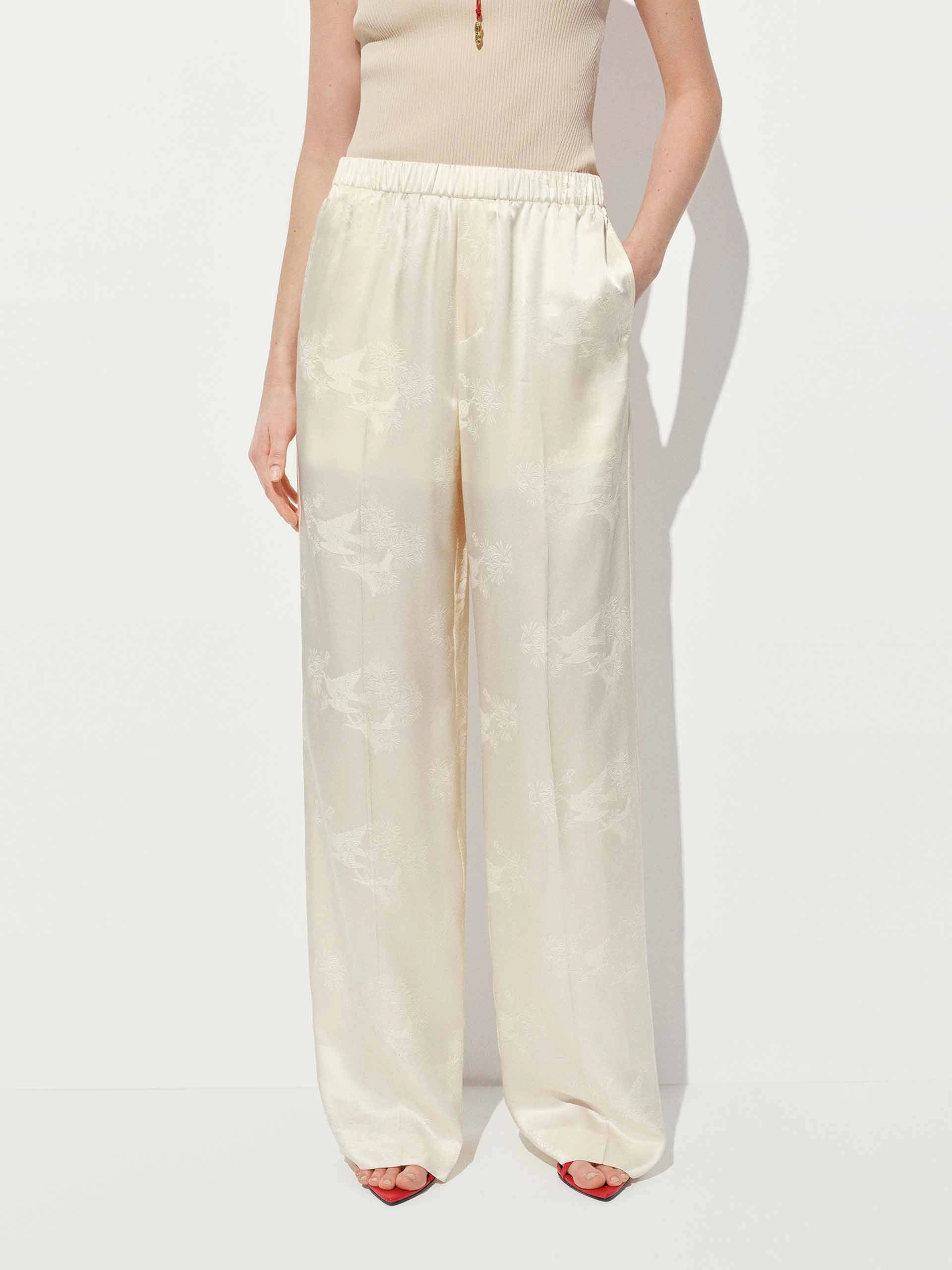 Comfortable Cut Stretch Panel Elasticated Waistband Jacquard Trousers