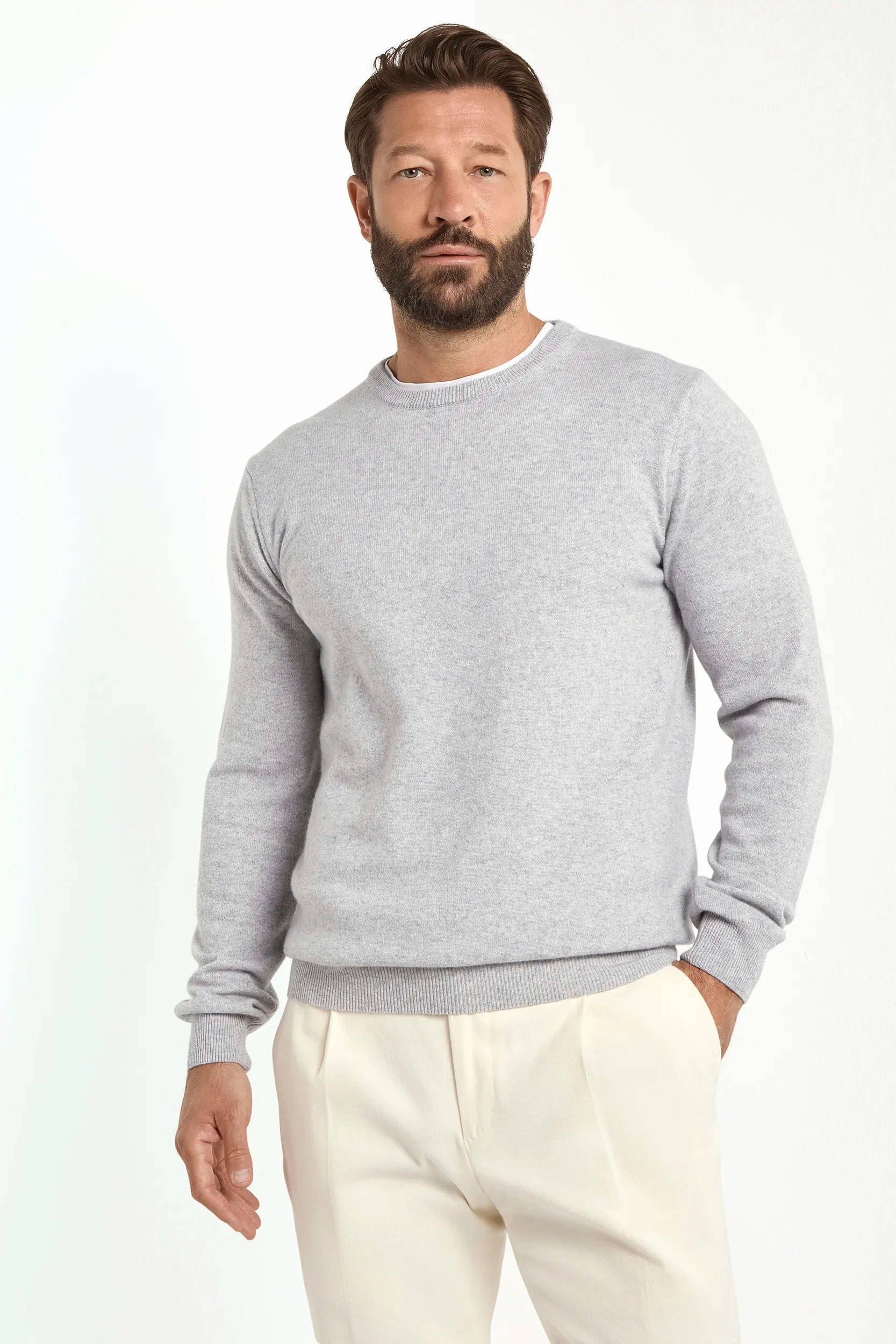 Ice grey cashmere round neck ?C Made in italy Fresh Trend