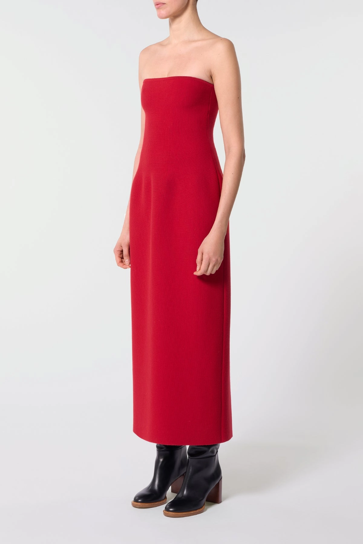 Immanuel Knit Maxi Dress in Scarlet Red Merino Wool DoubleLayered Edging