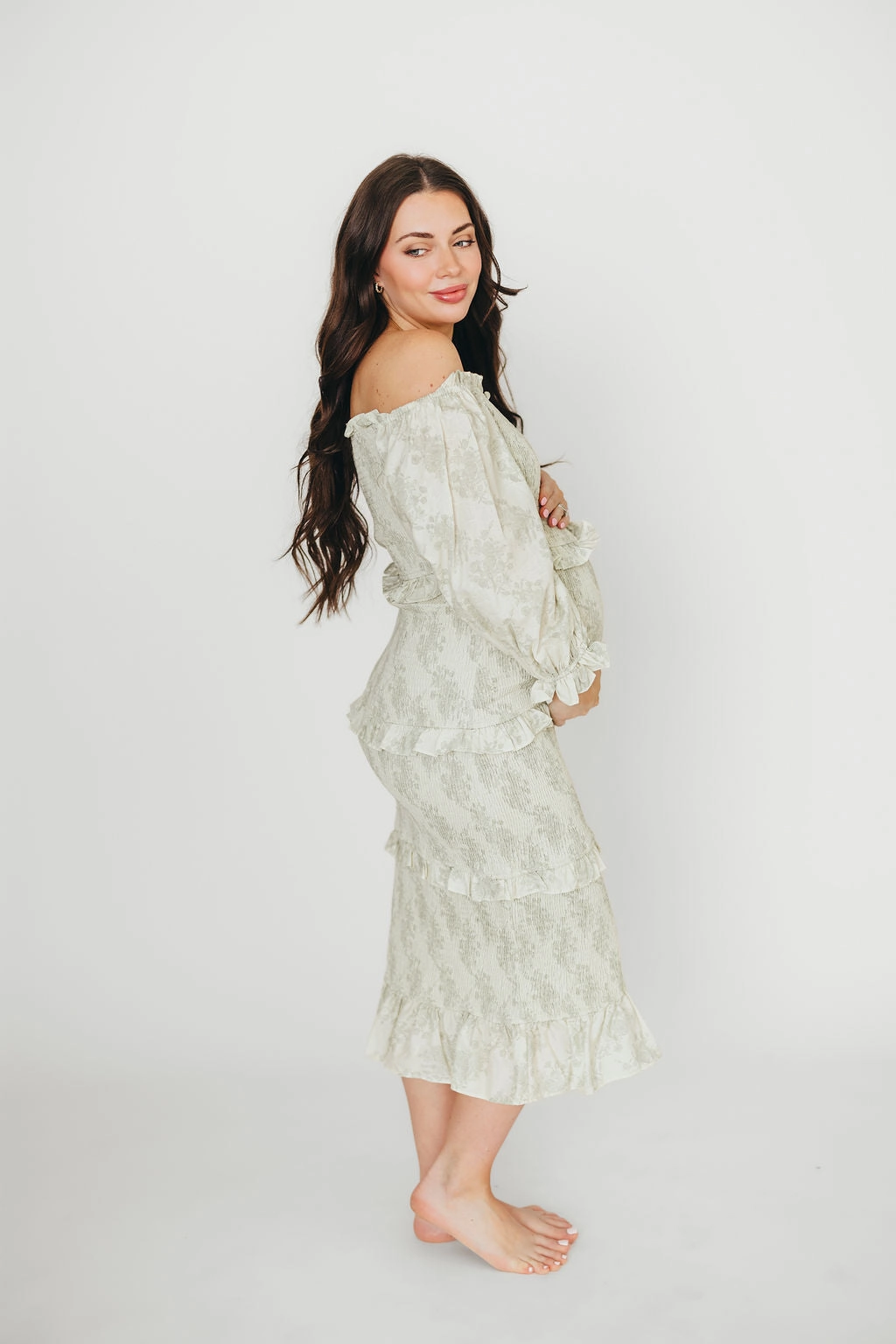 The Chloe Midi Dress in Sage - Bump Friendly *Final-Sale* Bold Style Winter Layering