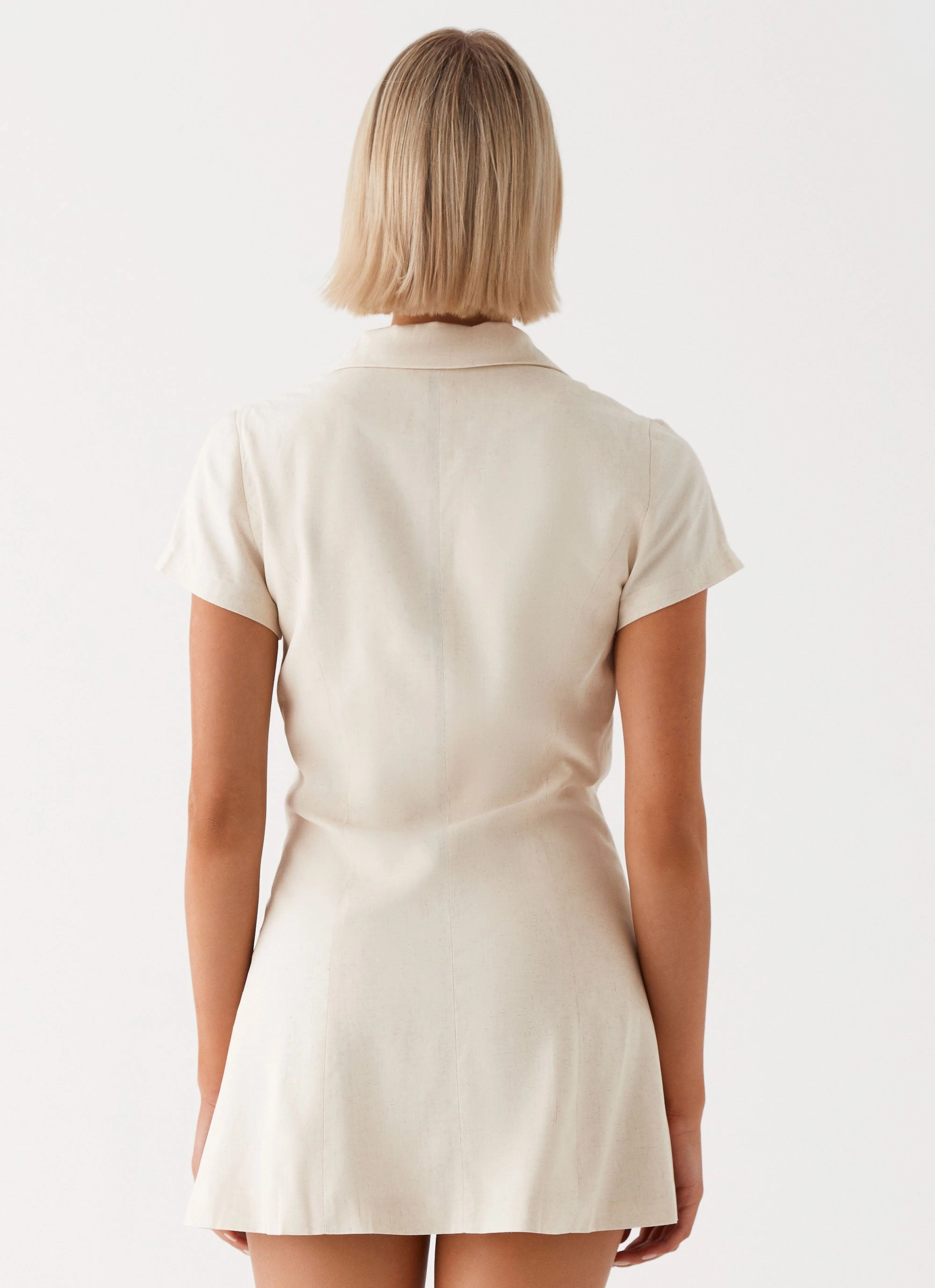 Russo Linen Mini Dress - Oatmeal Elegant Outline