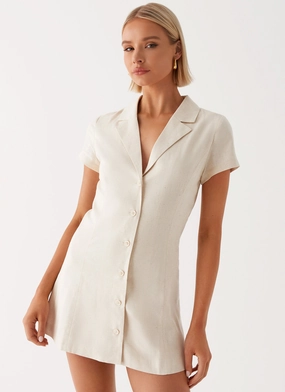 Russo Linen Mini Dress - Oatmeal spring outfit Loose Fit