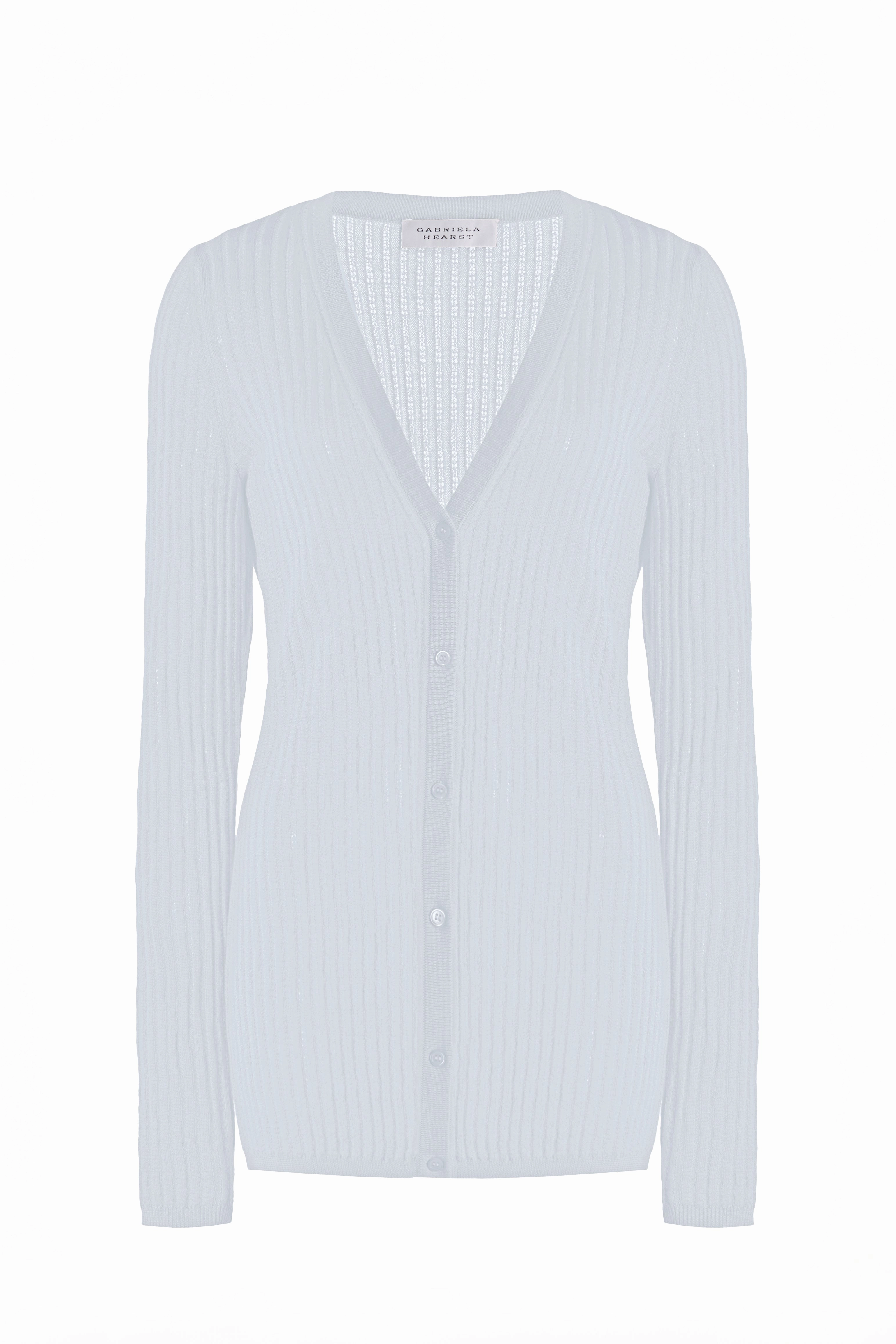 Emma Pointelle Knit Cardigan in Light Blue Cashmere Silk Subtle Details