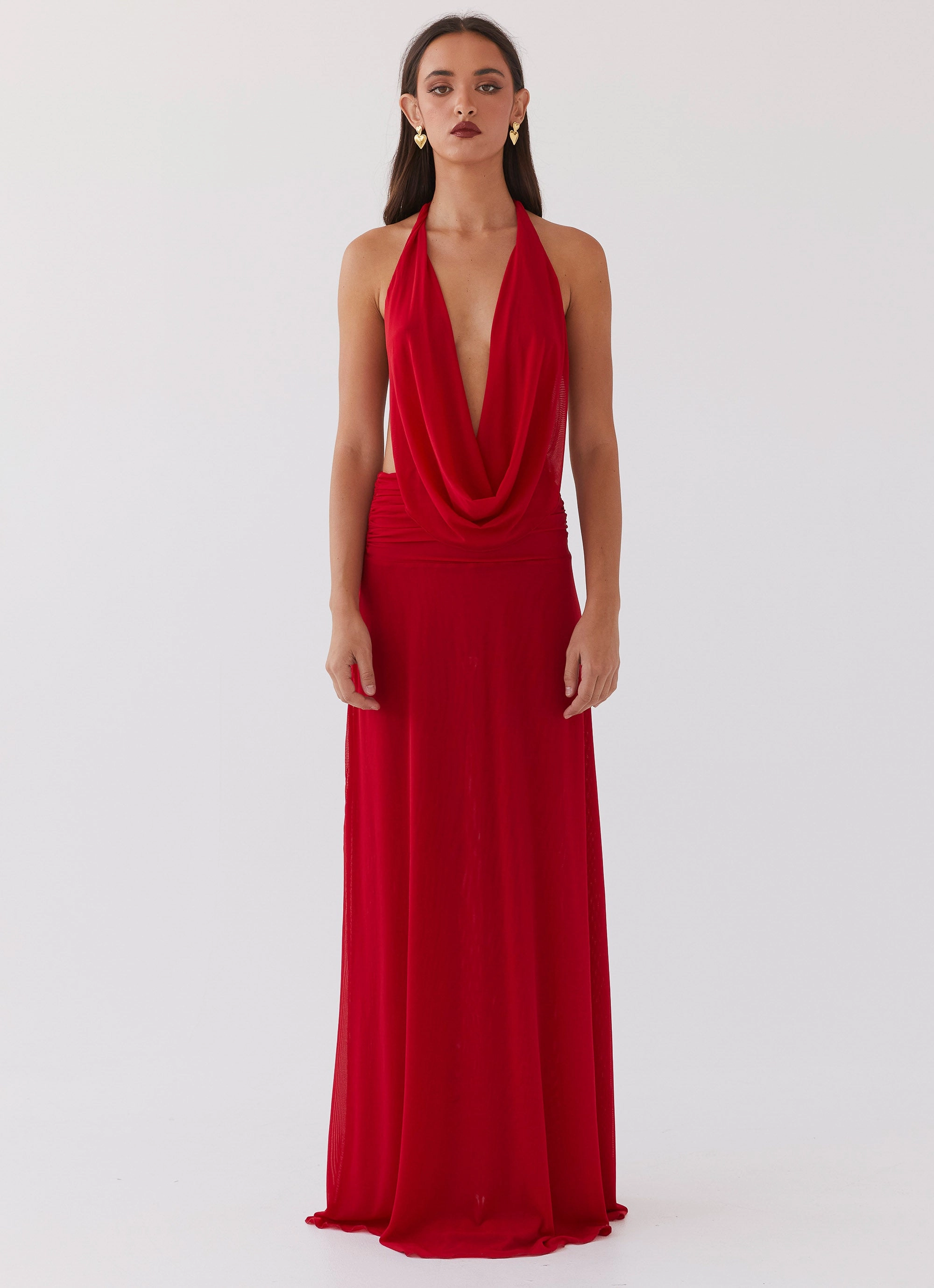 Free Shape Timeless Look Wear Elysia Mesh Maxi Dress - Cherry Red