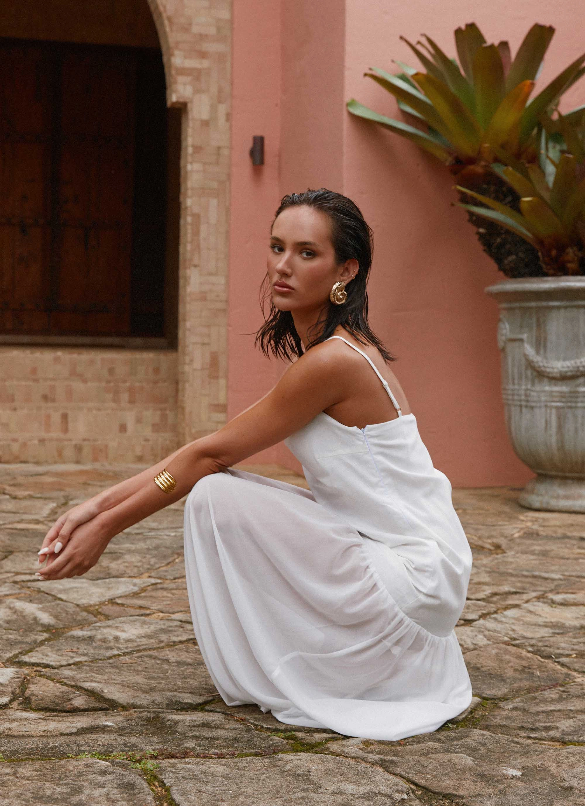 Flattering Style Fit Bold Fashion Heavenly Linen Maxi Dress - White