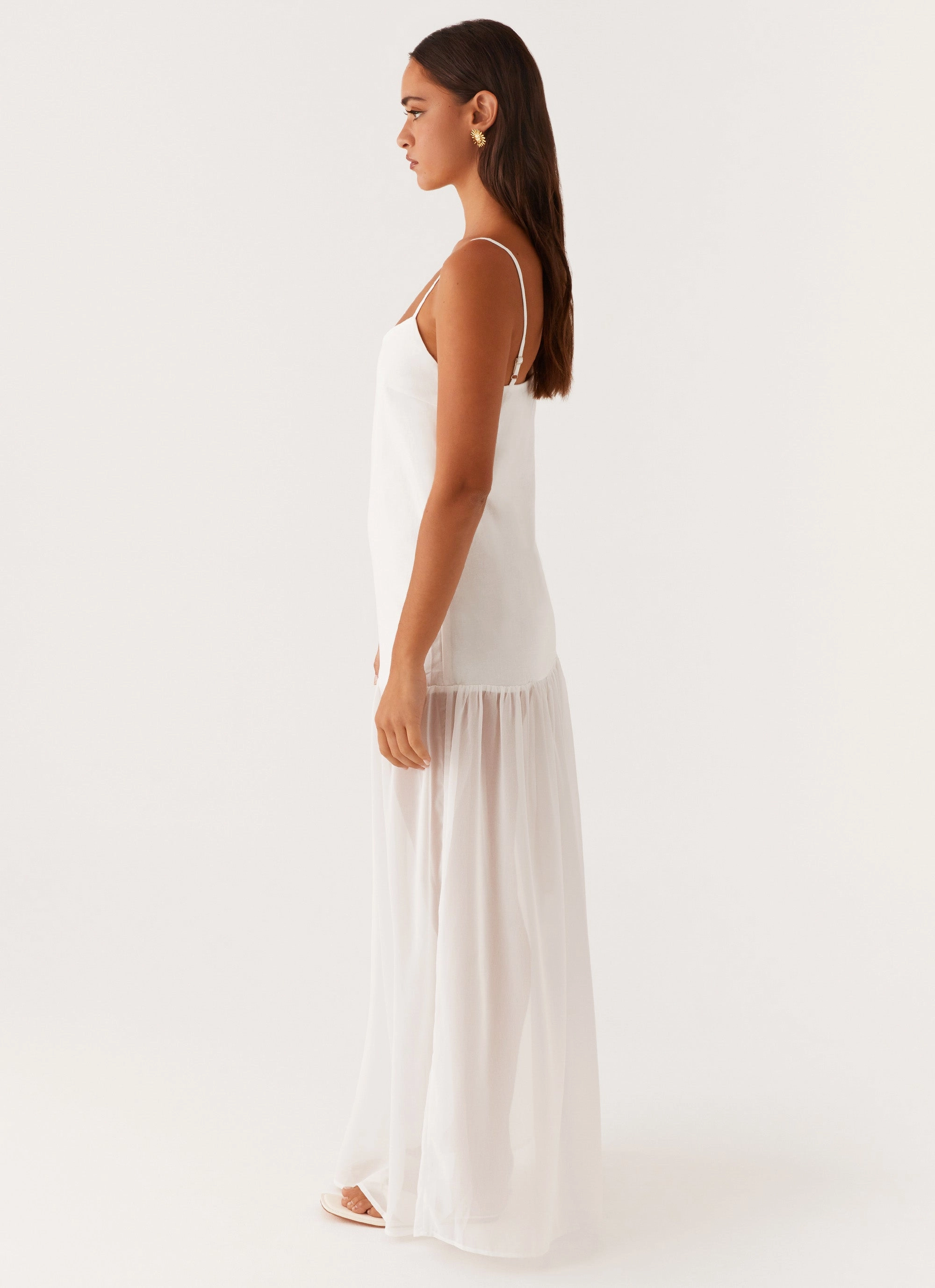 Heavenly Linen Maxi Dress - White Casual Tones