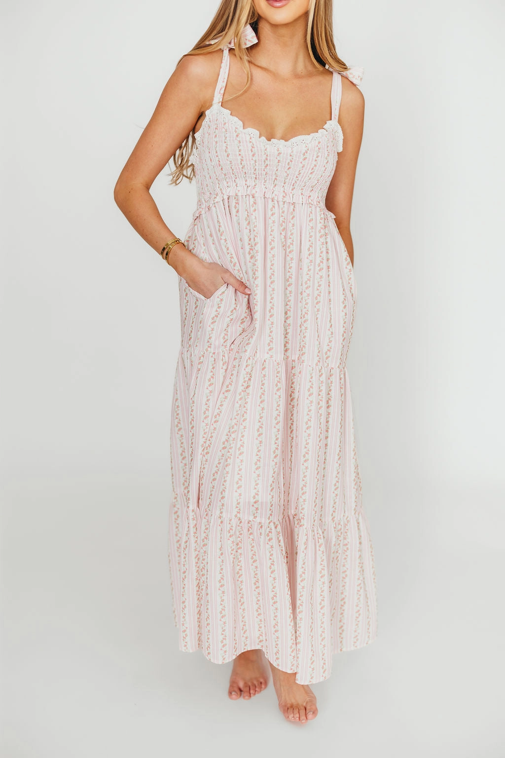 Vivienne Maxi Sundress in Ivory/Pink Floral Chilly Wear