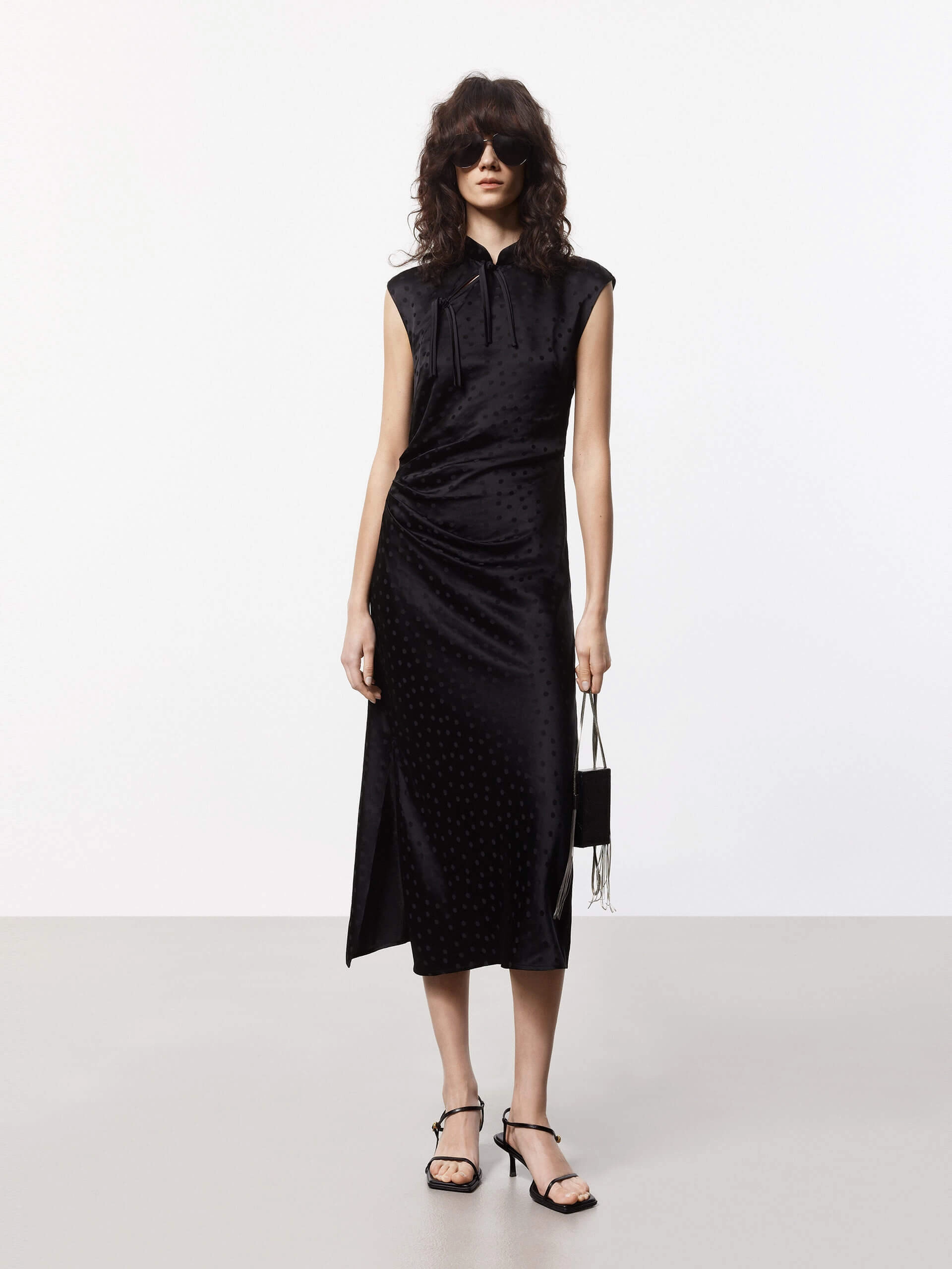 Striped-Pattern Silk Blend Pleated Dress