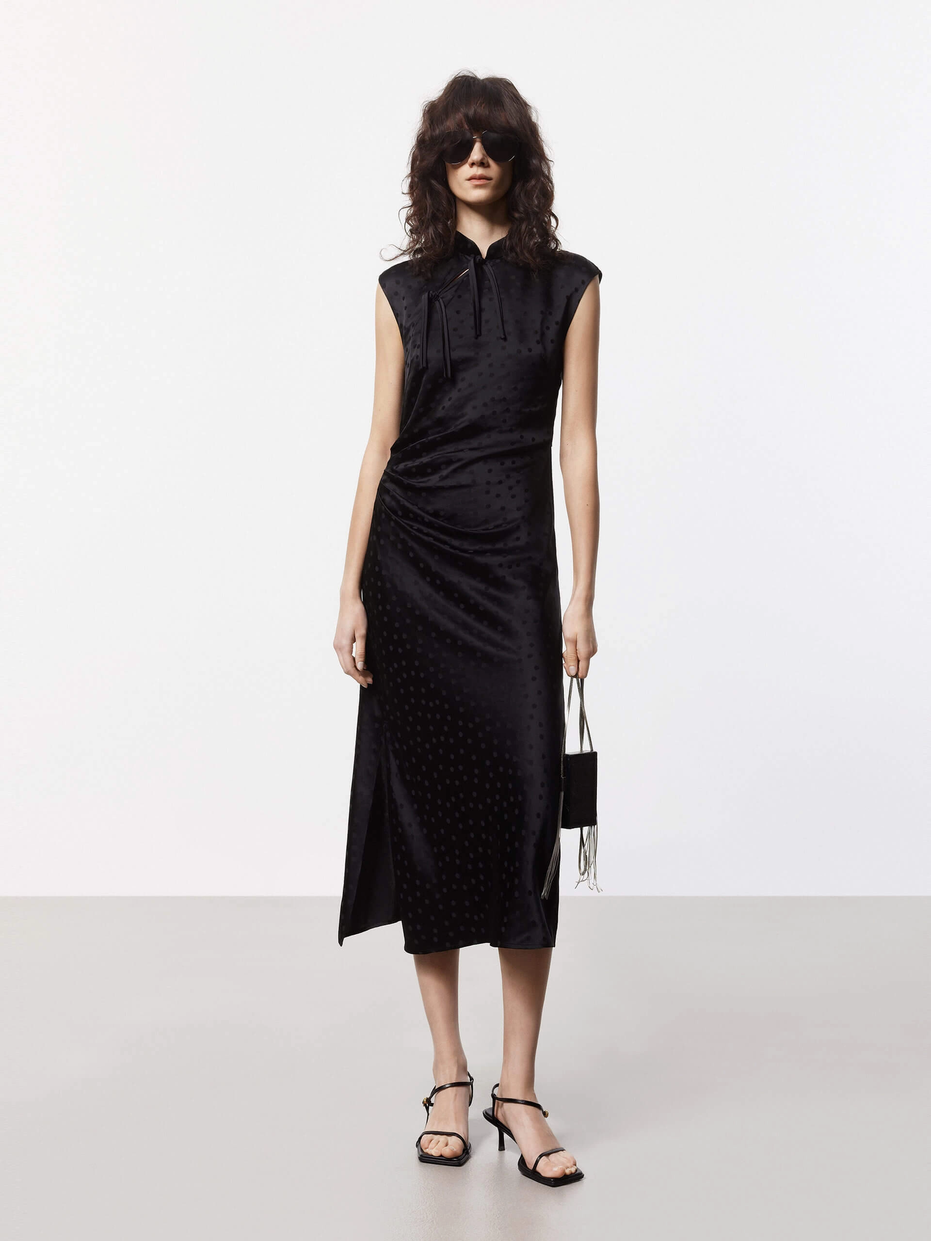 Flap-Detail Office Mood Silk Blend Pleated Dress