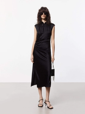 Flap-Detail Office Mood Silk Blend Pleated Dress