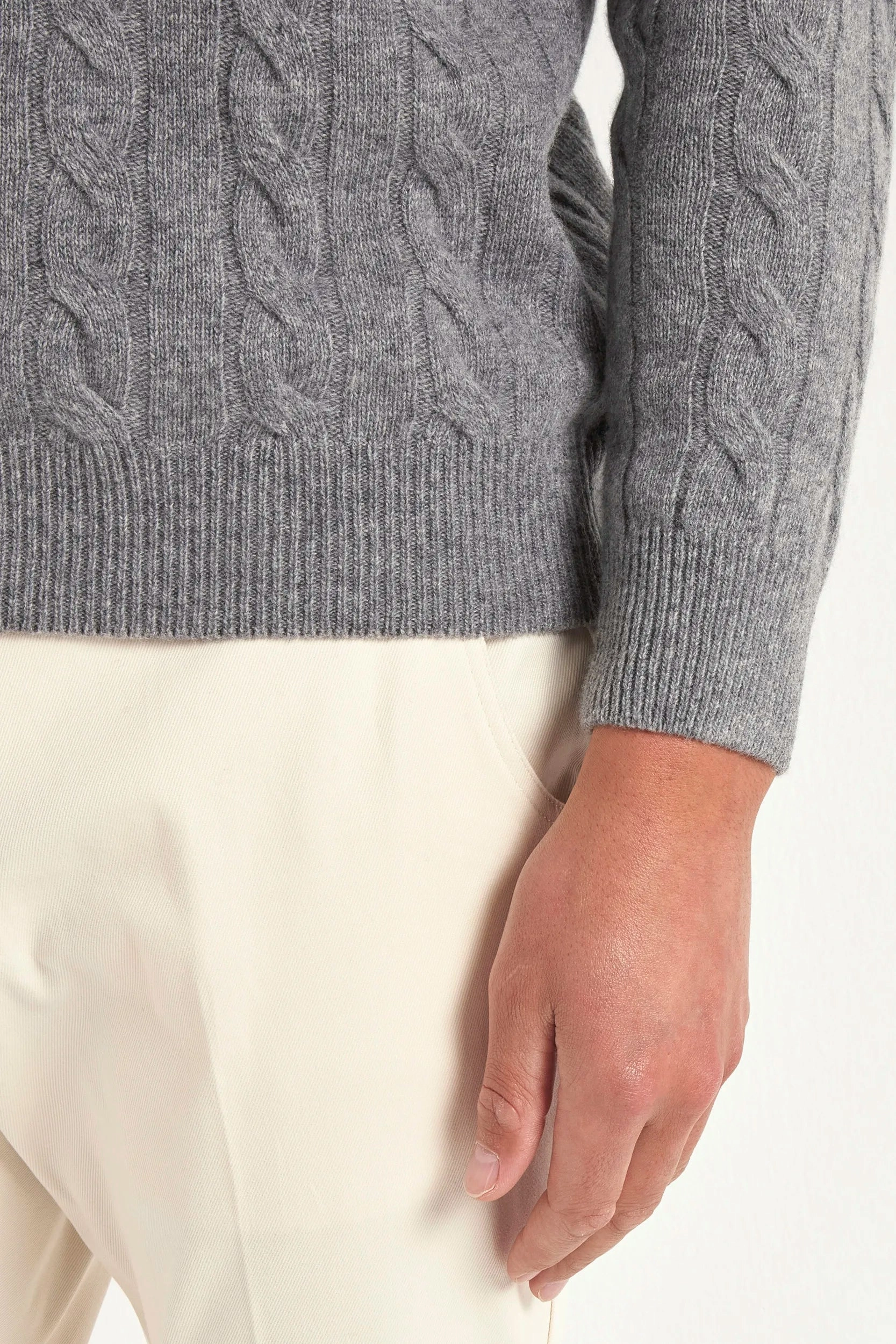 Cold Weather Mid grey cable knit turtleneck ?C Made in Italy