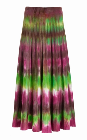 Ella Knit Midi Skirt in Jewel Tie Dye Cashmere Crew Neckline
