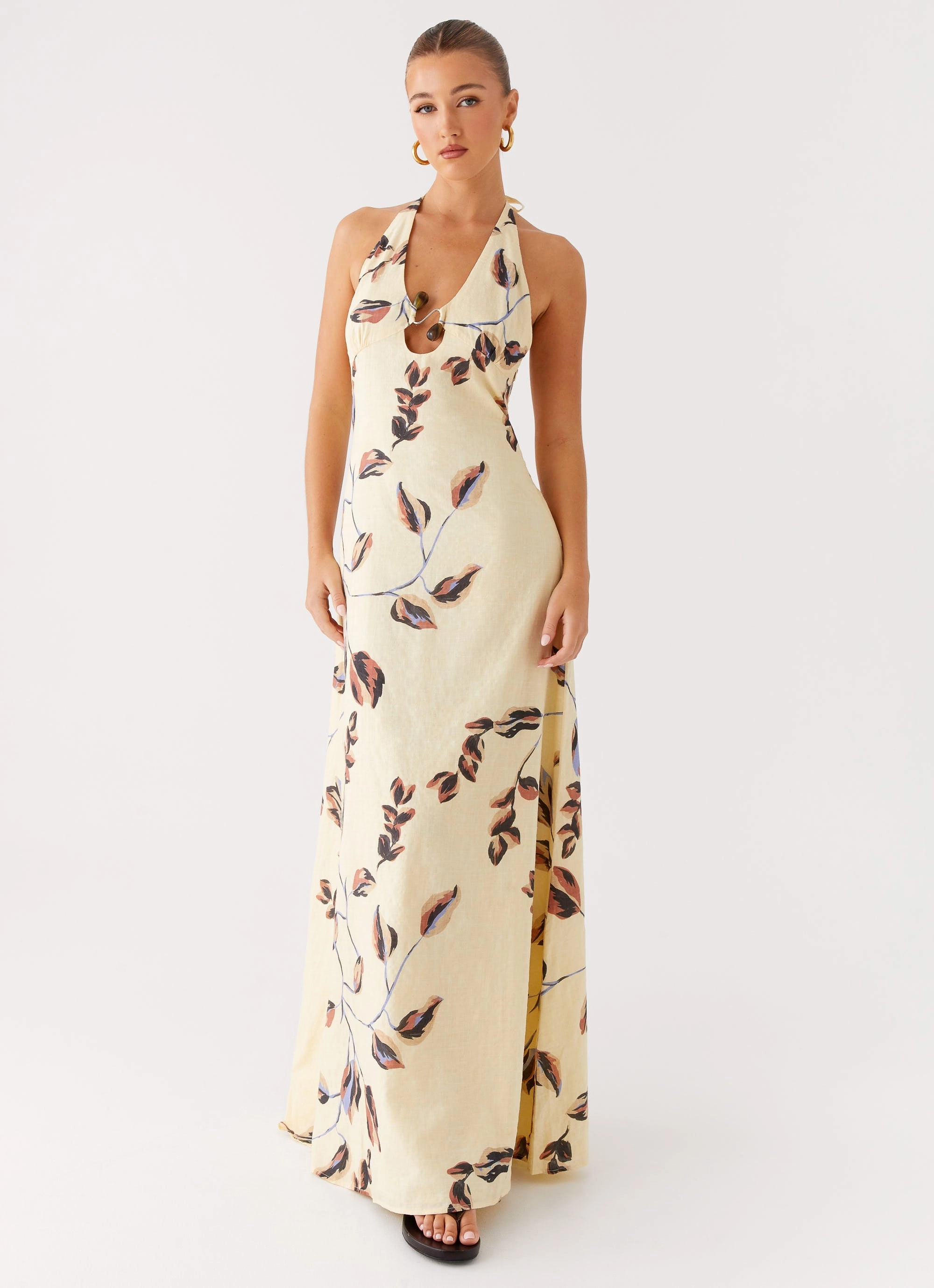 Elvina Halter Neck Maxi Dress - Buttercream Bliss Natural Fit StretchableKnit