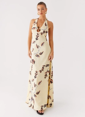 Elvina Halter Neck Maxi Dress - Buttercream Bliss Natural Fit StretchableKnit