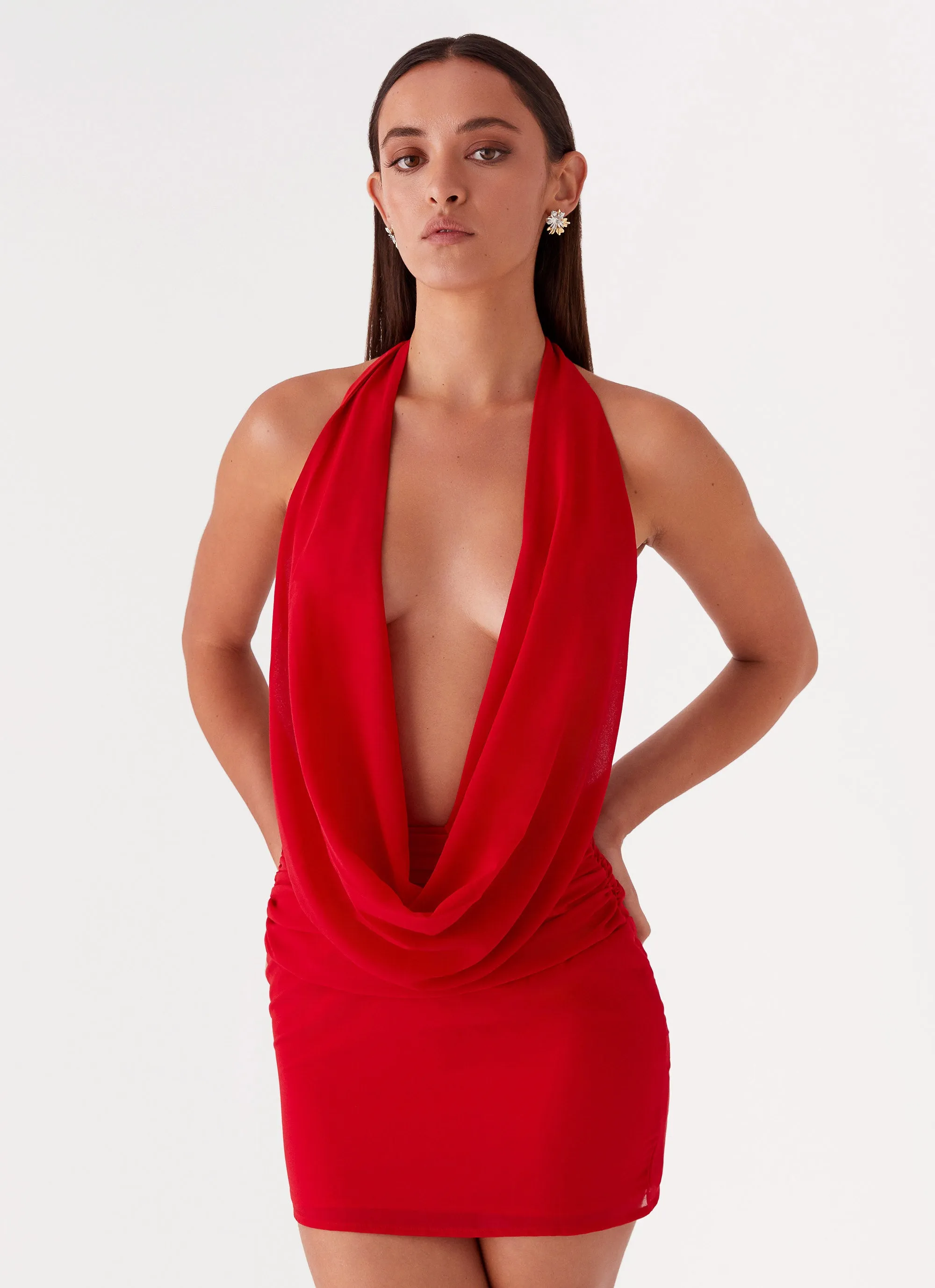 Elysia Chiffon Mini Dress - Red Smart Silhouette