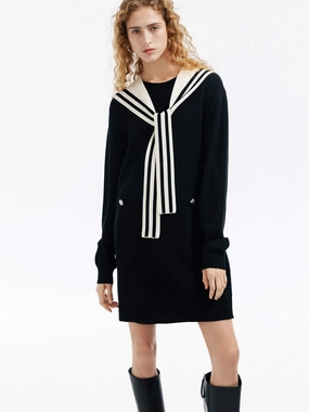 Navy Collar Mini Dress Gentle Motion Easy to Wear