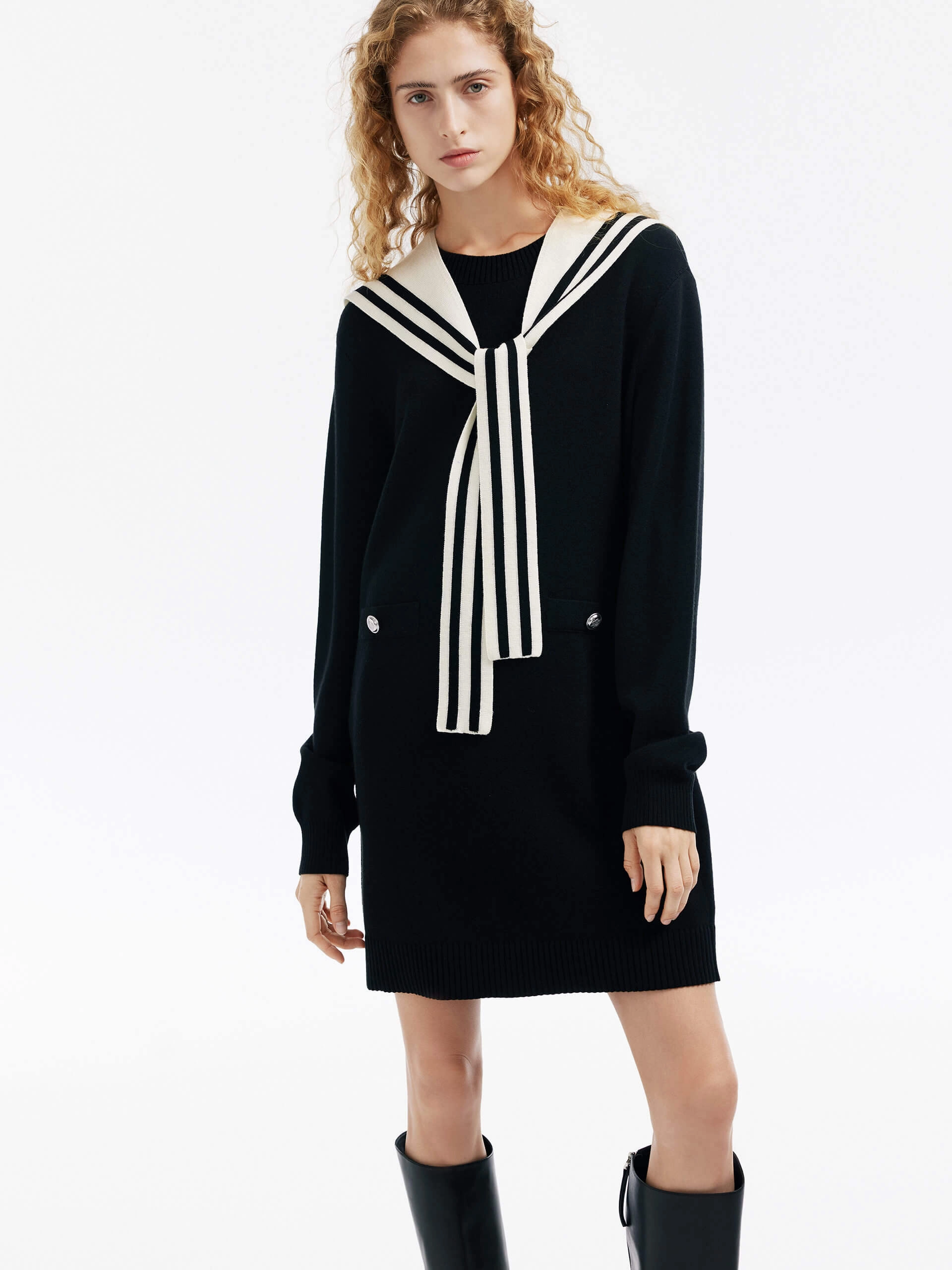Navy Collar Mini Dress Gentle Motion Easy to Wear