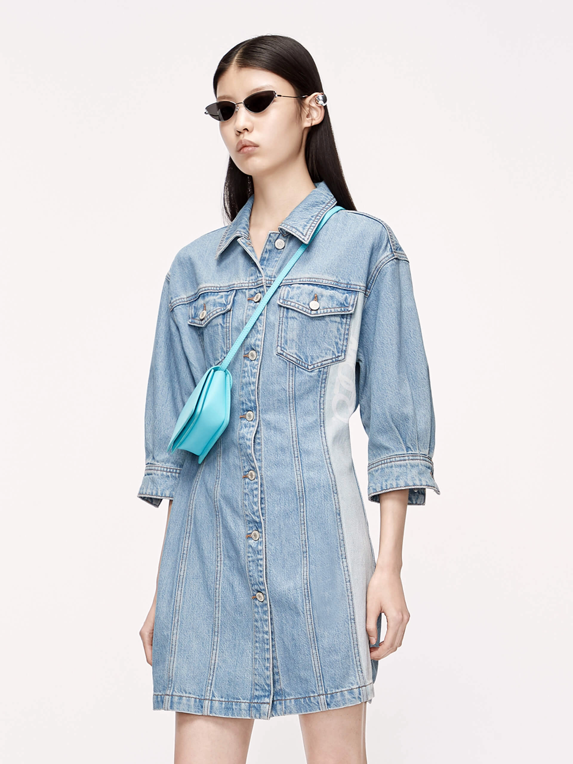Lounge Outfit Contrast Buttoned Denim Dress