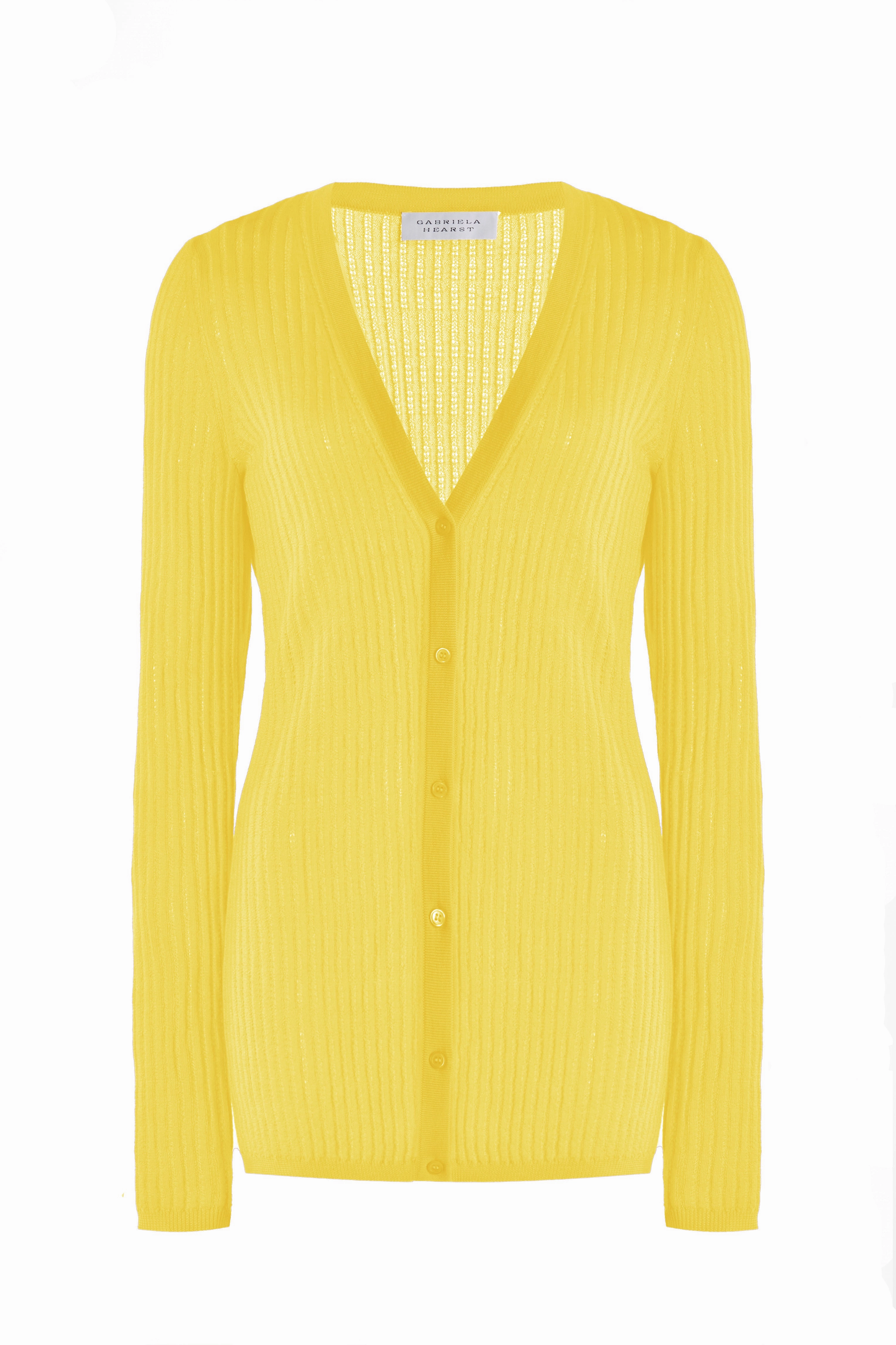Thermal Air Pocket Versatile Warmth Emma Pointelle Knit Cardigan in Goldenrod Cashmere Silk