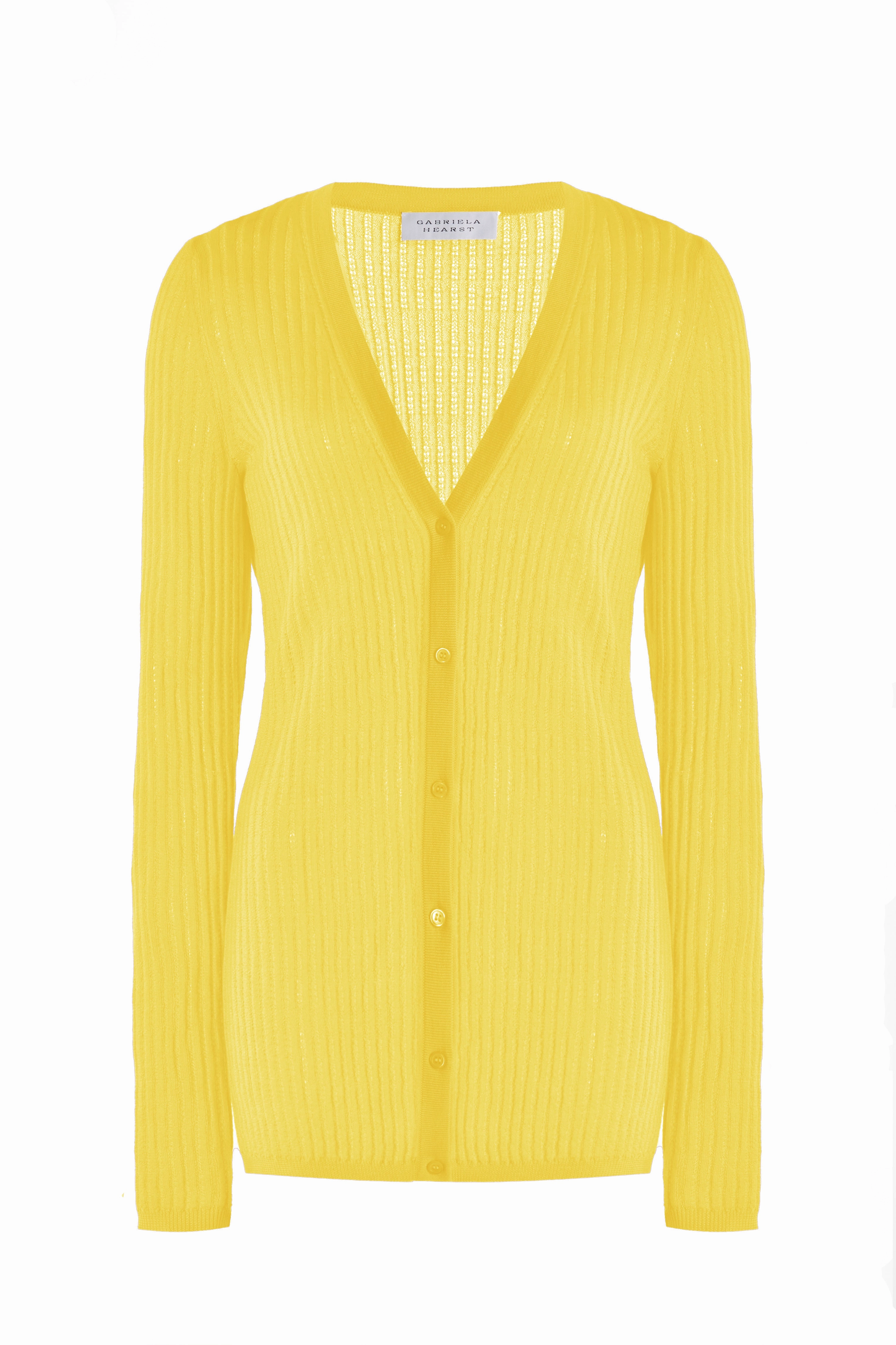 Emma Pointelle Knit Cardigan in Goldenrod Cashmere Silk Rolled Cuffs