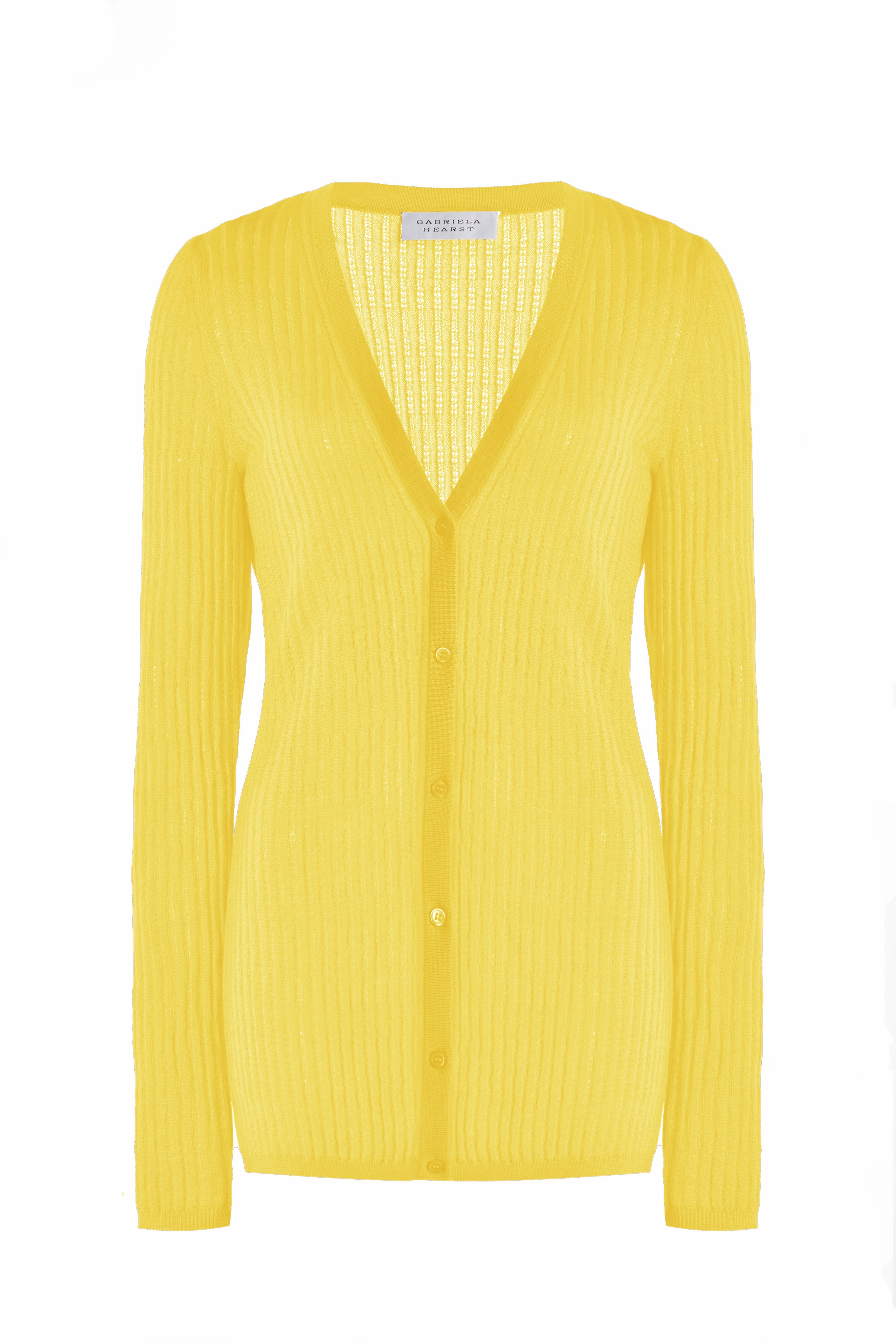 Sweater Pilling Prevention Tips Emma Pointelle Knit Cardigan in Goldenrod Cashmere Silk