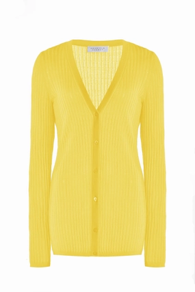 Sweater Pilling Prevention Tips Emma Pointelle Knit Cardigan in Goldenrod Cashmere Silk