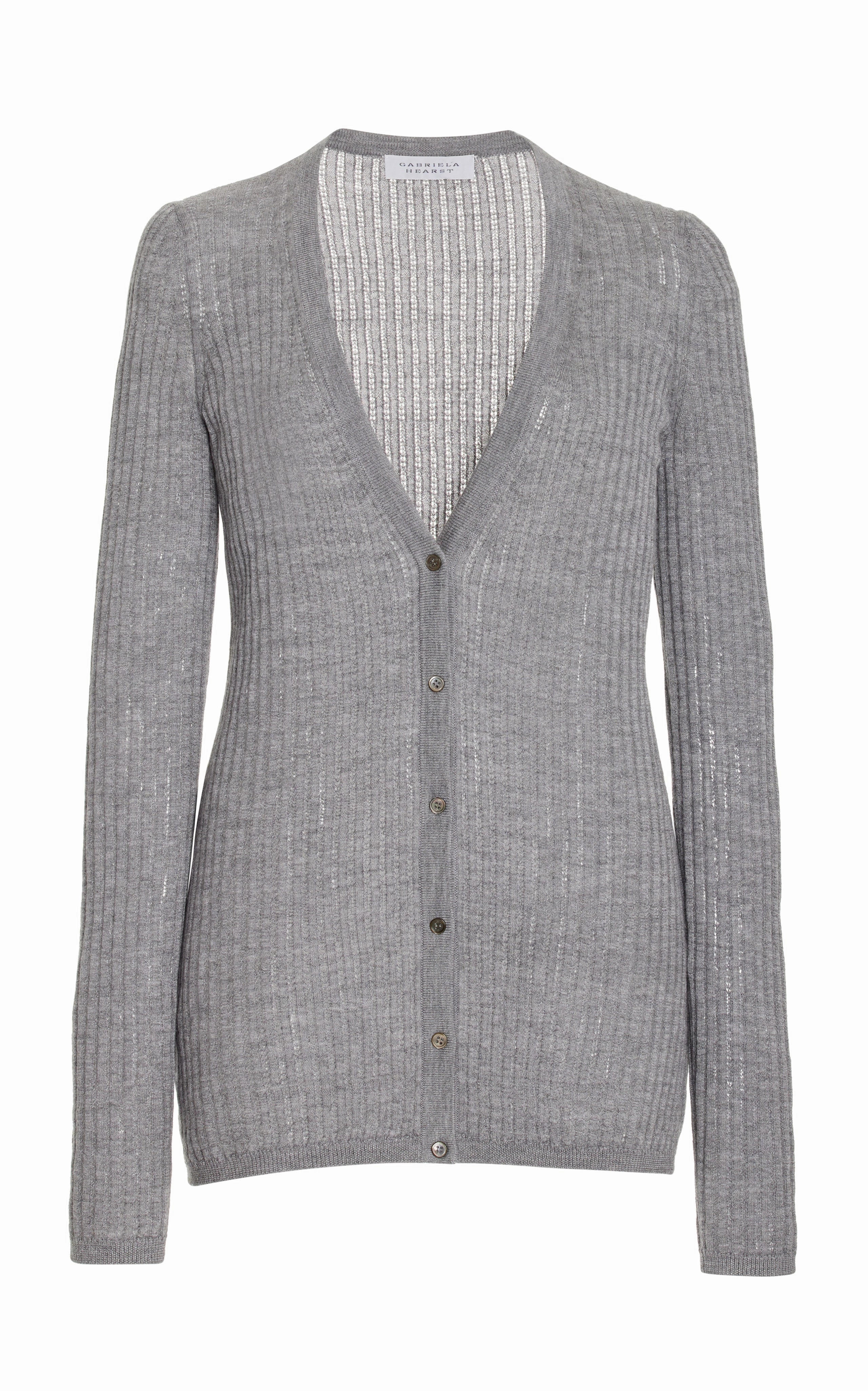 Layered Neckline Antibacterial Treatment Emma Pointelle Knit Cardigan in Heather Grey Cashmere Silk