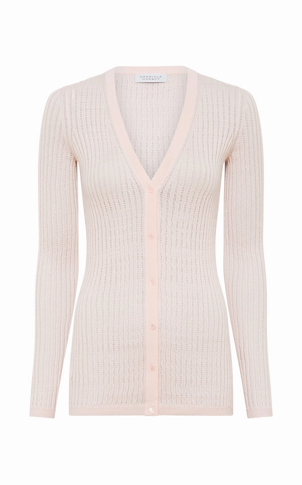 Light Warmth Layered Stitch Details Emma Pointelle Knit Cardigan in Pale Blush Cashmere Silk
