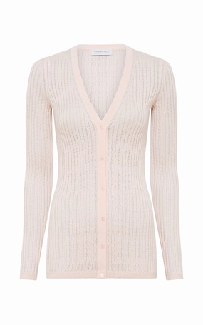 Emma Pointelle Knit Cardigan in Pale Blush Cashmere Silk Relax time Sweat Wicking Lining