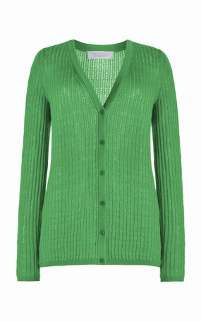 Reversible Seamless Design Emma Pointelle Knit Cardigan in Peridot Green Cashmere Silk
