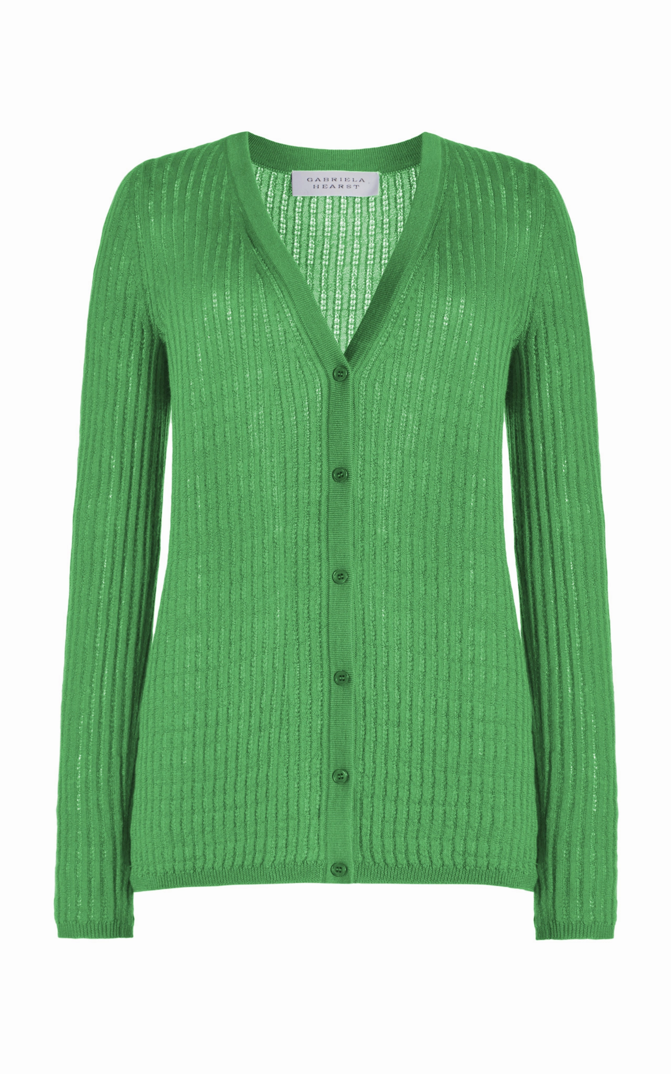 Winter Outfit Compression Knit Support Emma Pointelle Knit Cardigan in Peridot Green Cashmere Silk