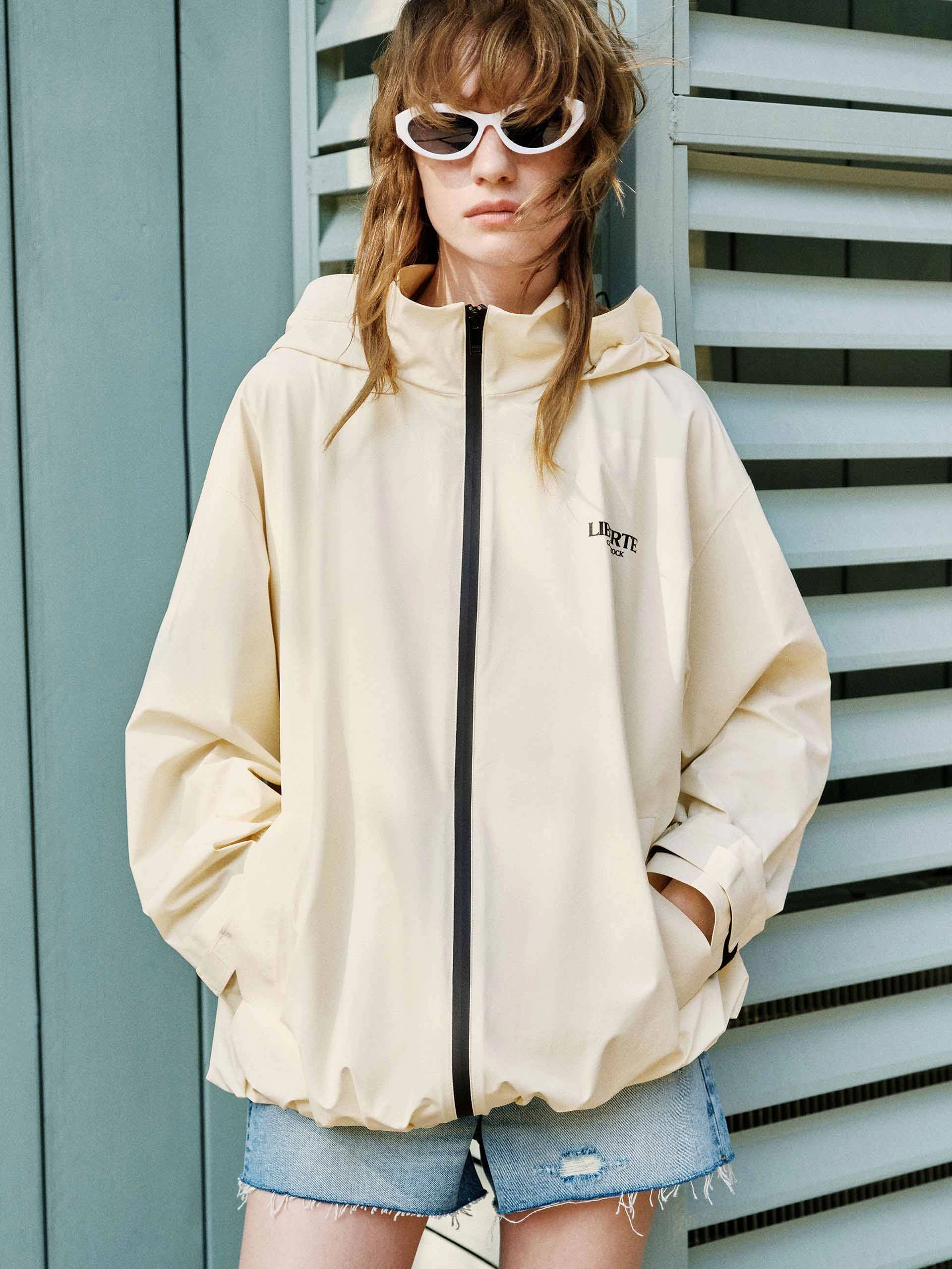 Elasticized Waist Wrinkle Resistant Loose Hooded Jacket