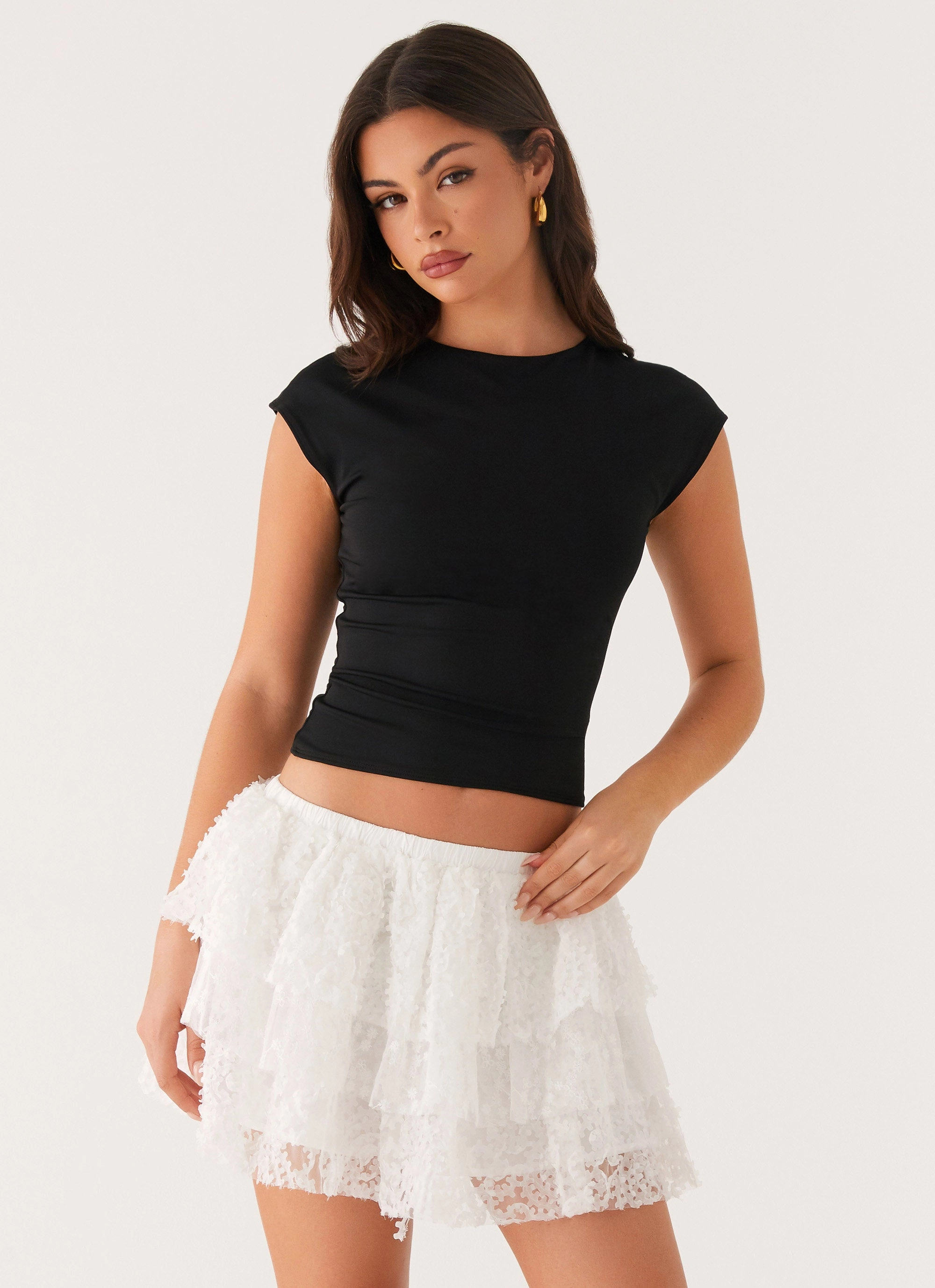 Day To Night color block Erin Layered Mini Skirt - White