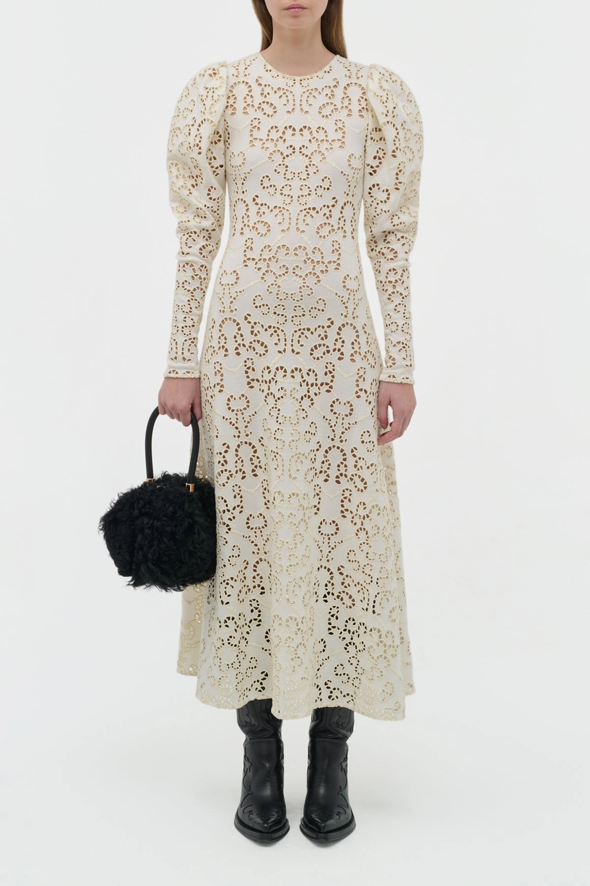 Eshal Knit Maxi Dress in Ivory Merino Wool Smooth Flatlock Seams