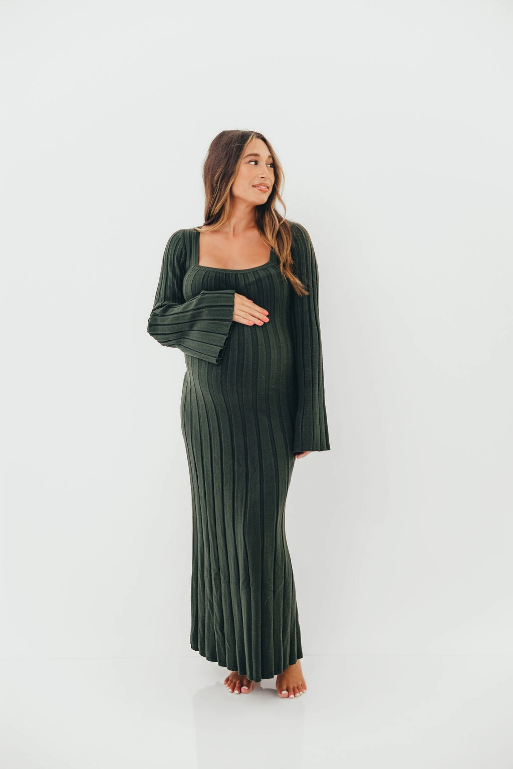 Rowan Square Neck Maxi Dress in Evergreen Crisp Texture Everyday Use