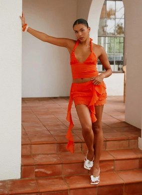 End Of Us Mini Skirt - Orange Built In Shorts